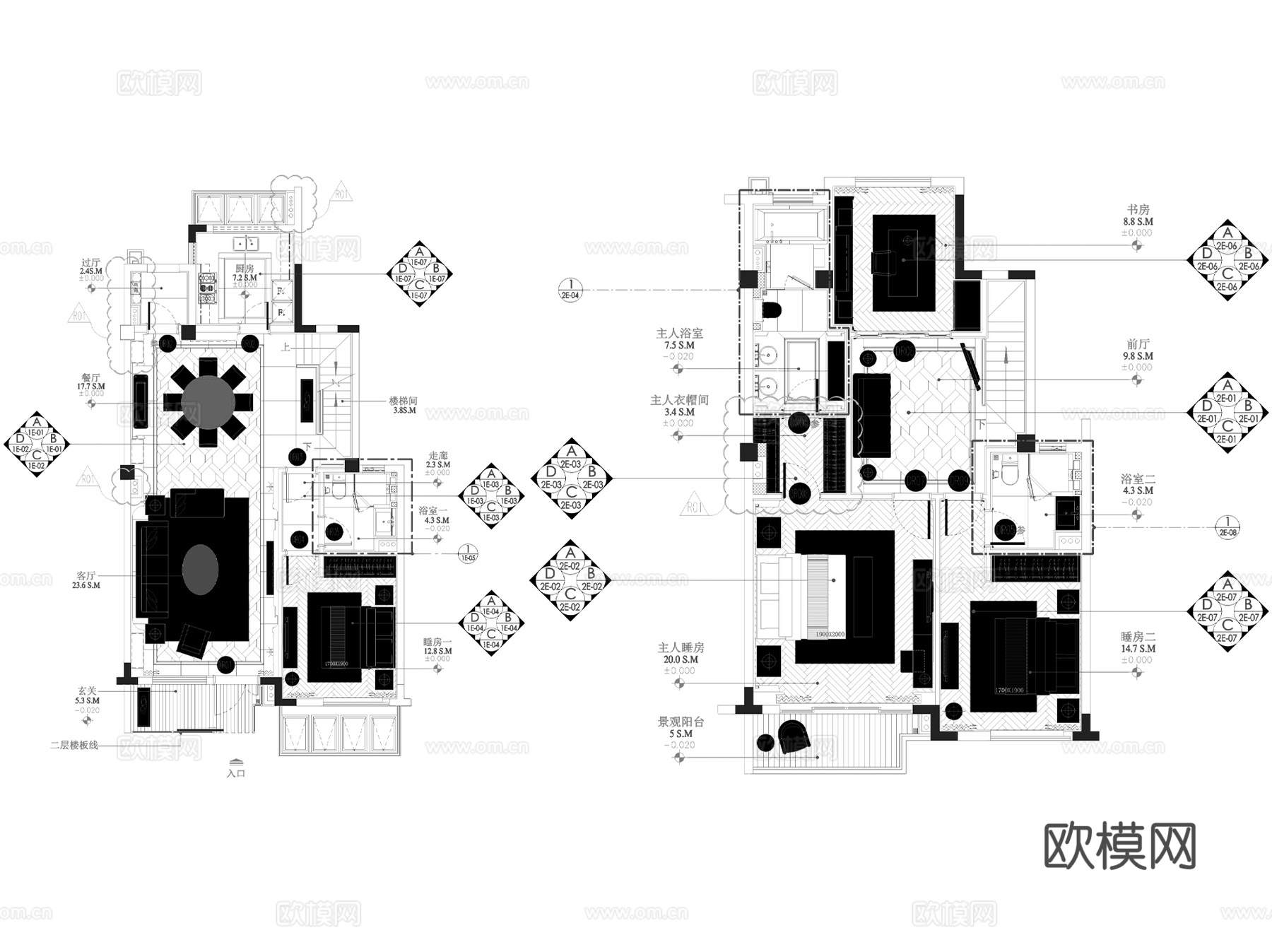 苏州雅居乐相城四拼叠墅A户型室内家装CAD施工图整套+文本cad施工图
