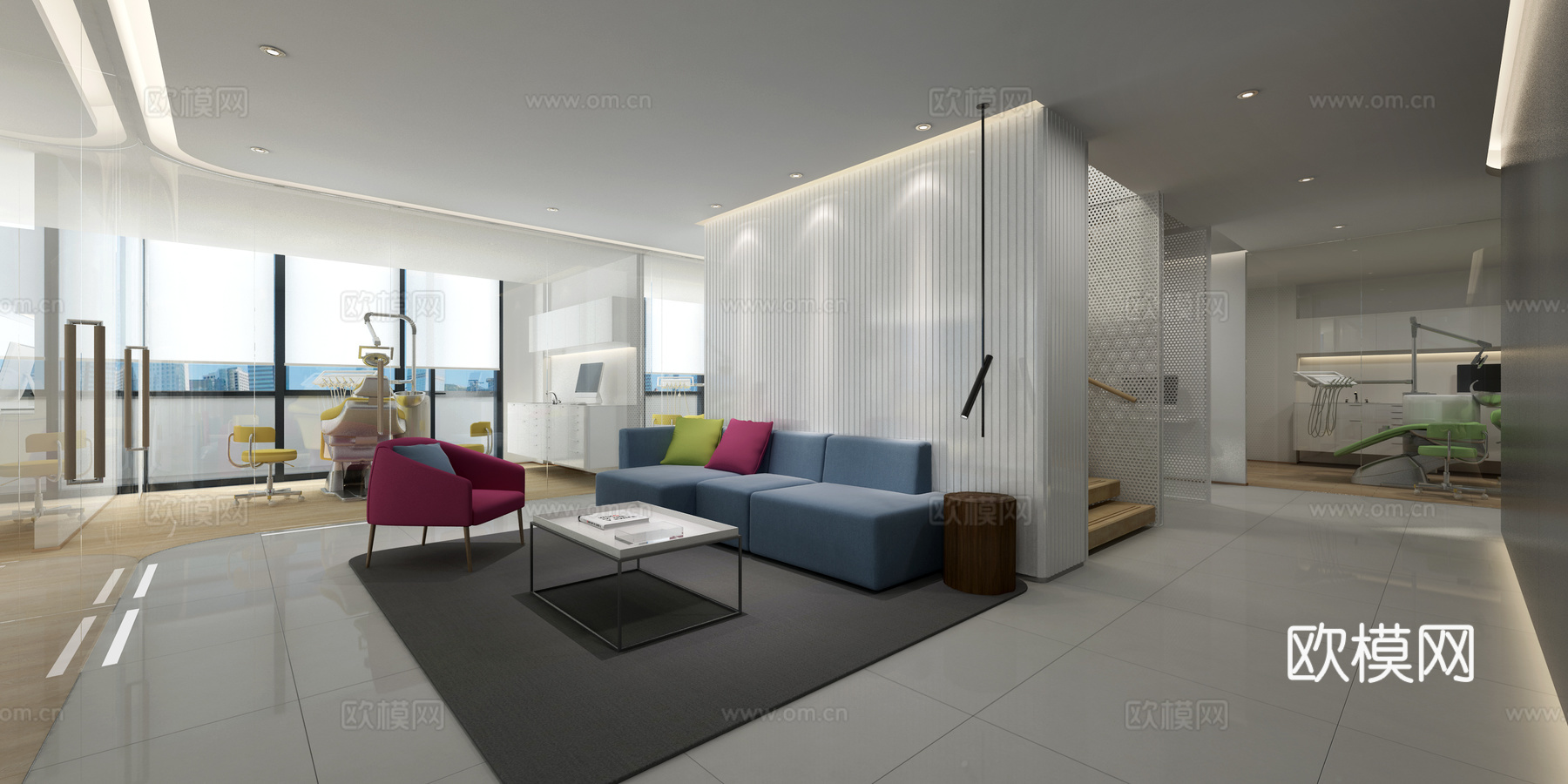 现代医院工装 现代 沙发 牙医 儿童 办公 前台3d模型下载（渲染图3）