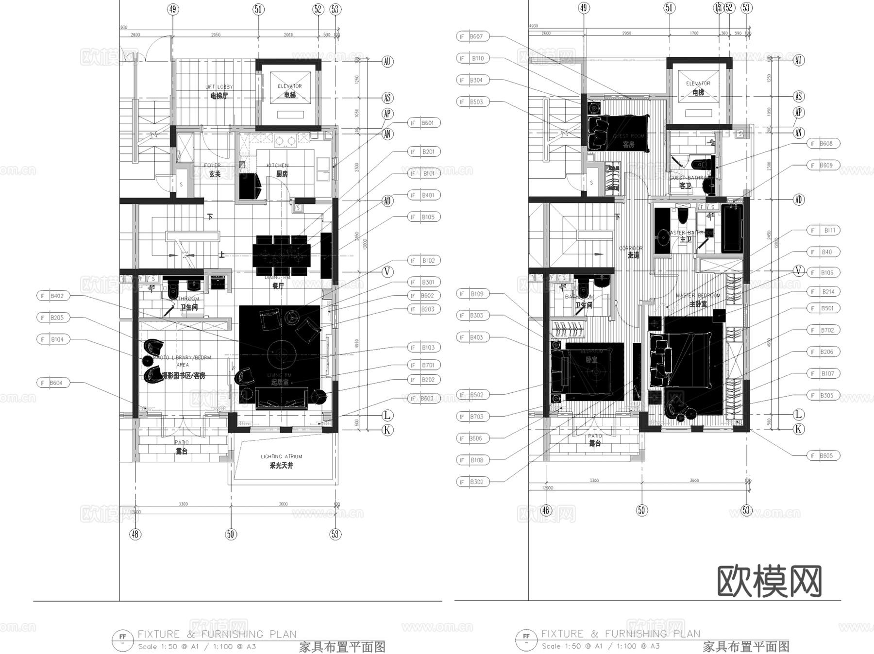 上海永耀宝山TYPE复式样板房室内家装CAD施工图整套 3套cad施工图