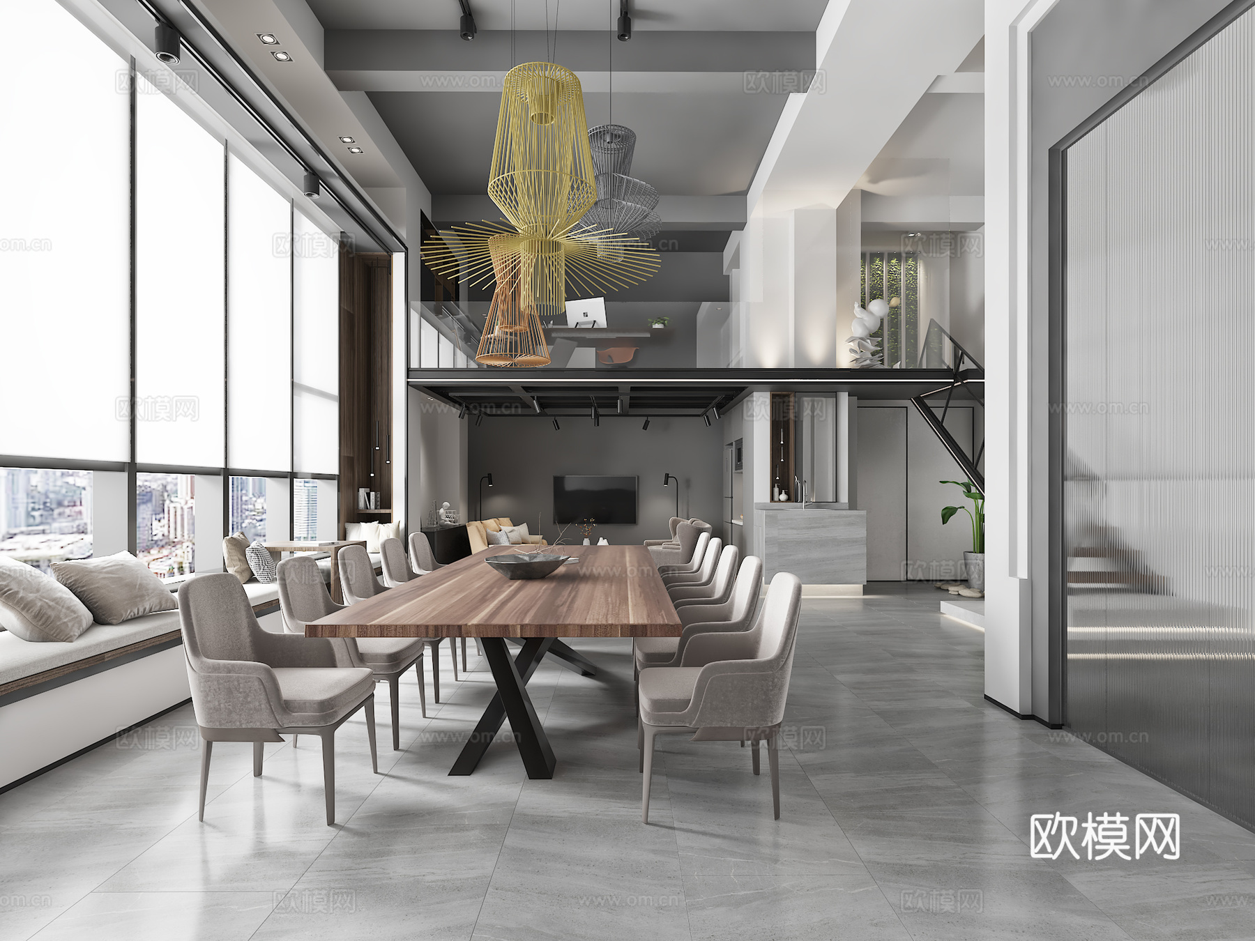 现代极简办公室休息区卫生间3d模型下载（渲染图2）