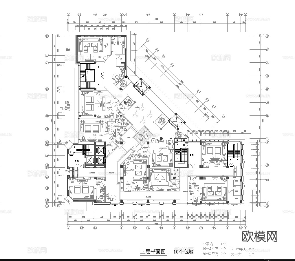 最新完整版KTV会所平面施工图合集cad施工图