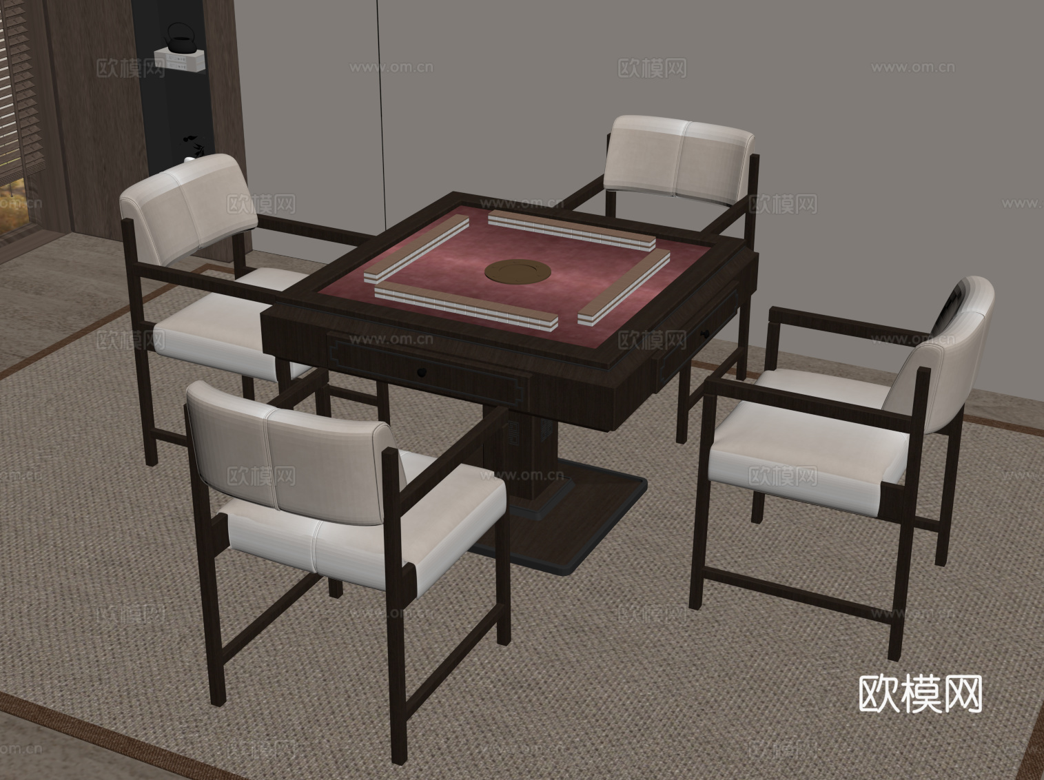 新中式麻将桌 娱乐桌su模型