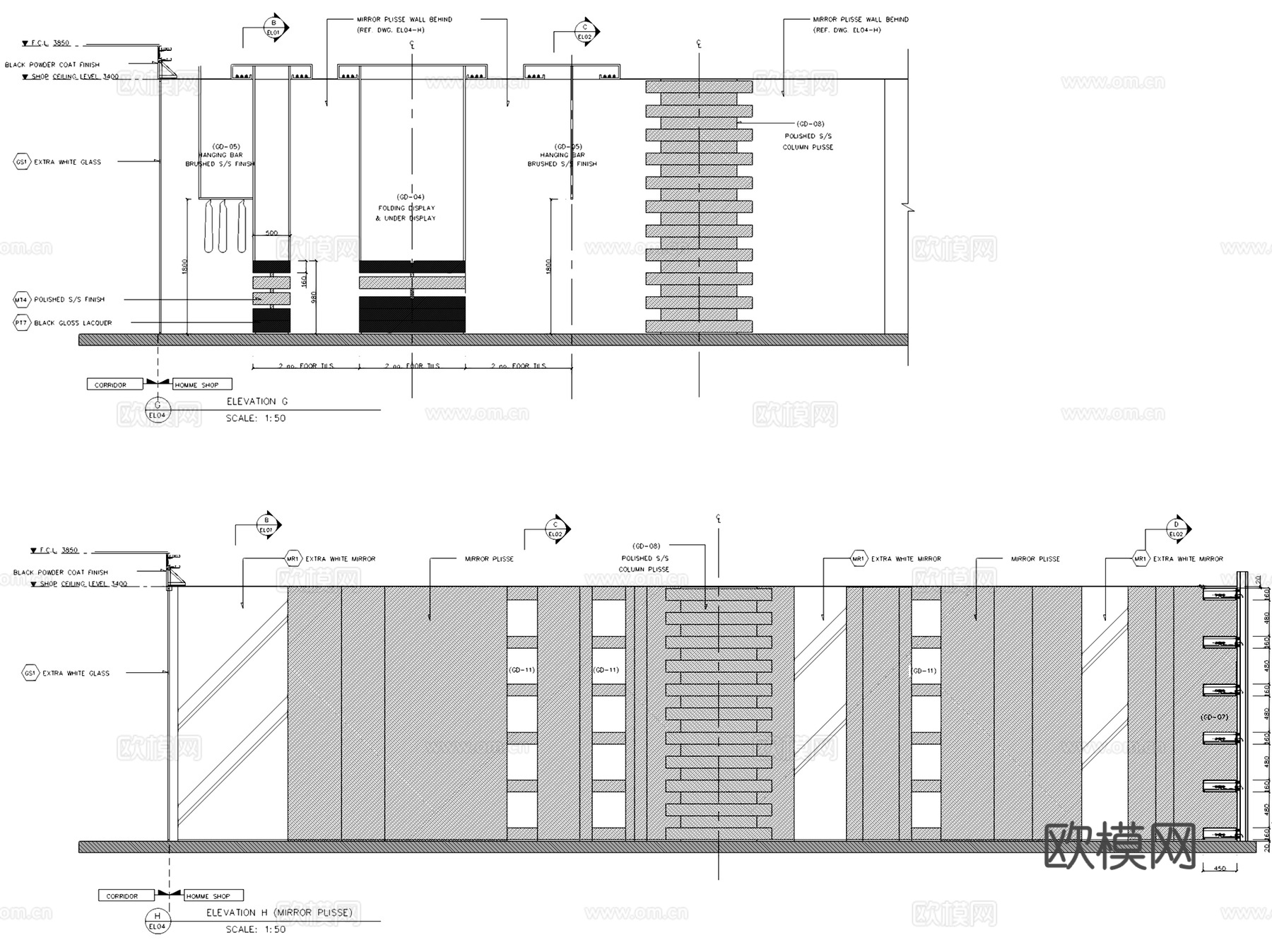 上海Dior Homme男士服装店室内工装CAD施工图cad施工图