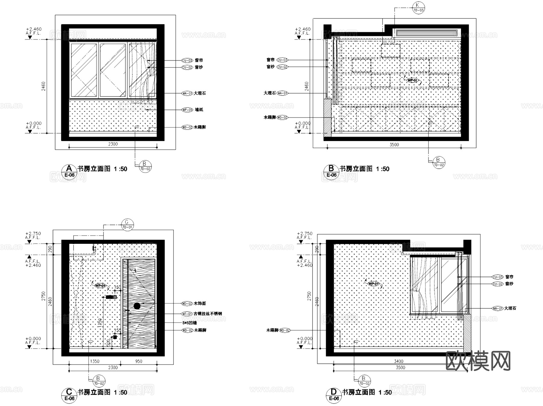 南京江心洲G06地块A、B户型样板间室内家装CAD施工图整套cad施工图