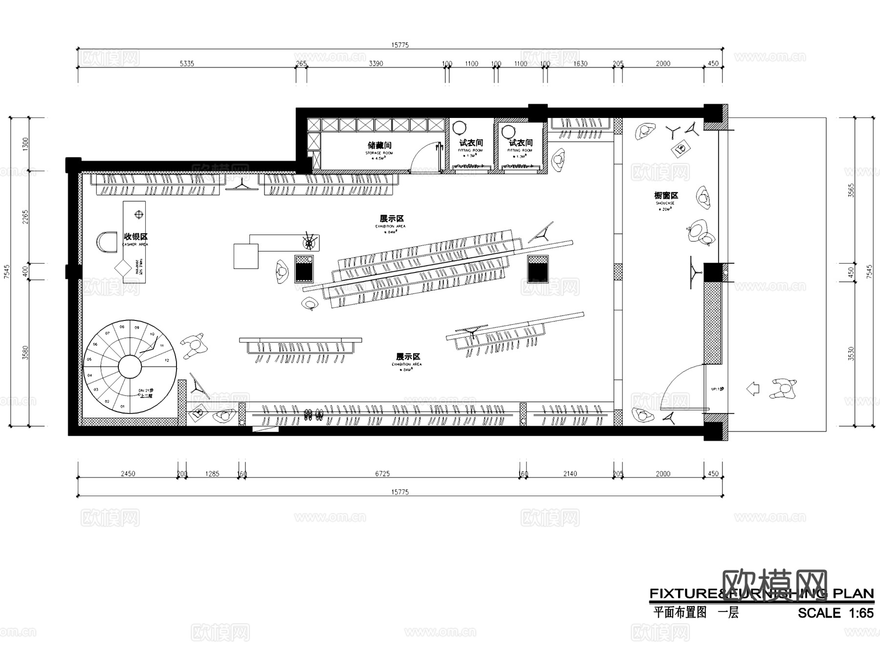 南京MINI MOOK句容店服装店室内工装CAD施工图整套cad施工图
