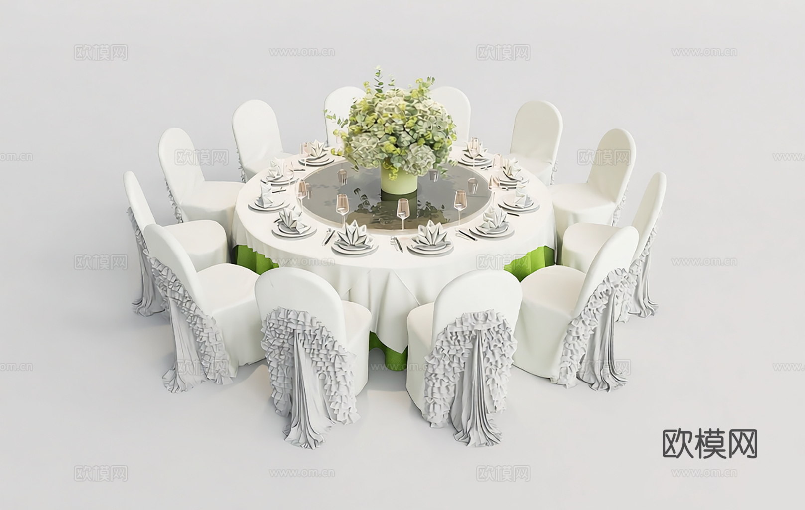 宴会圆桌 婚礼宴会桌椅 10人位圆桌 绣球花餐桌装饰 高端婚su模型