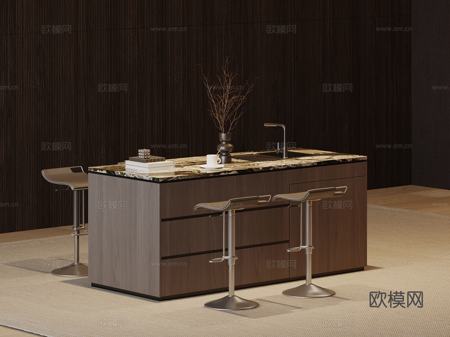 现代意式岛台 吧台su模型