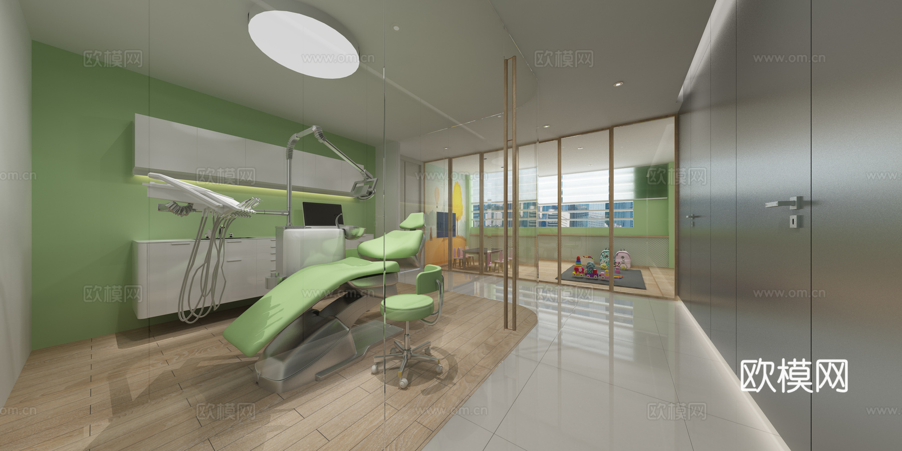 现代医院工装 现代 沙发 牙医 儿童 办公 前台3d模型下载（渲染图2）