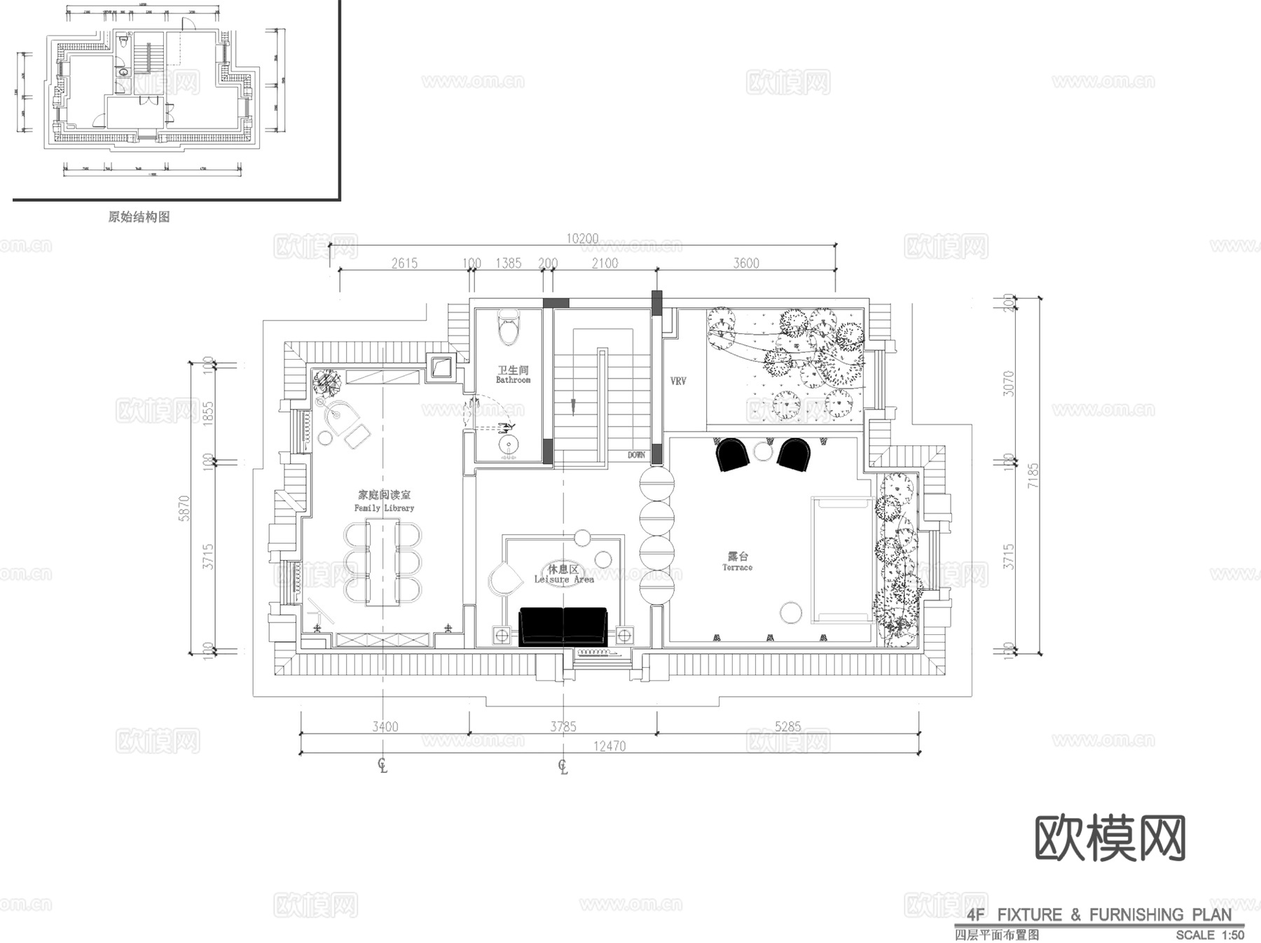 佛山绿岛湖四层别墅250户型室内家装CAD施工图整套cad施工图