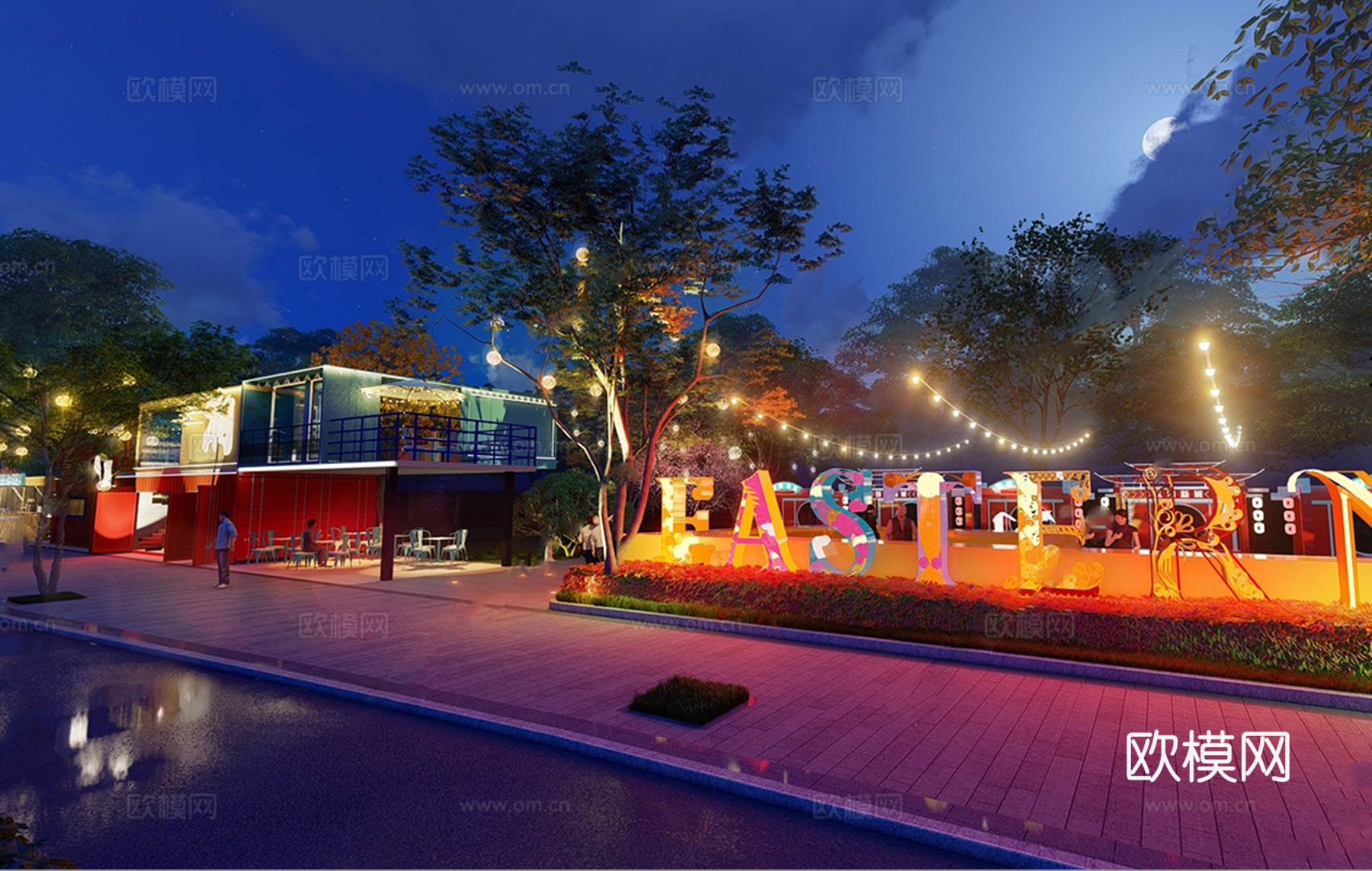 现代商业街 夜市 小吃摊位 小吃街su模型