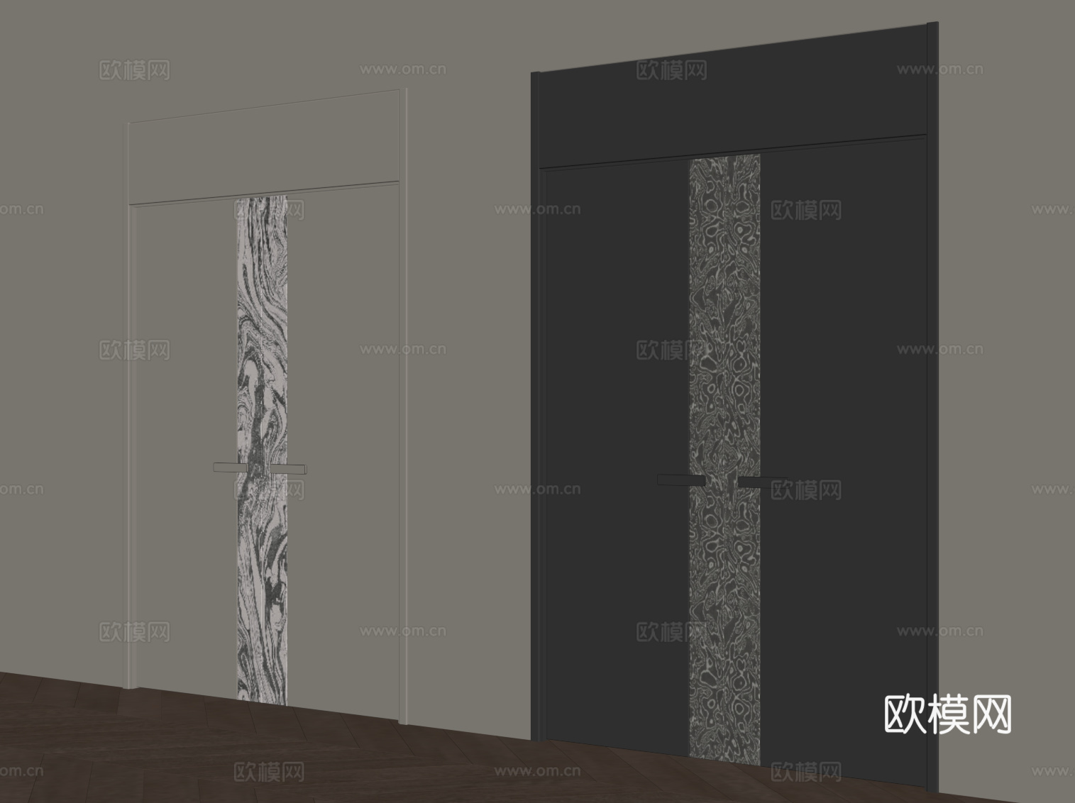 现代双开门 入户门su模型