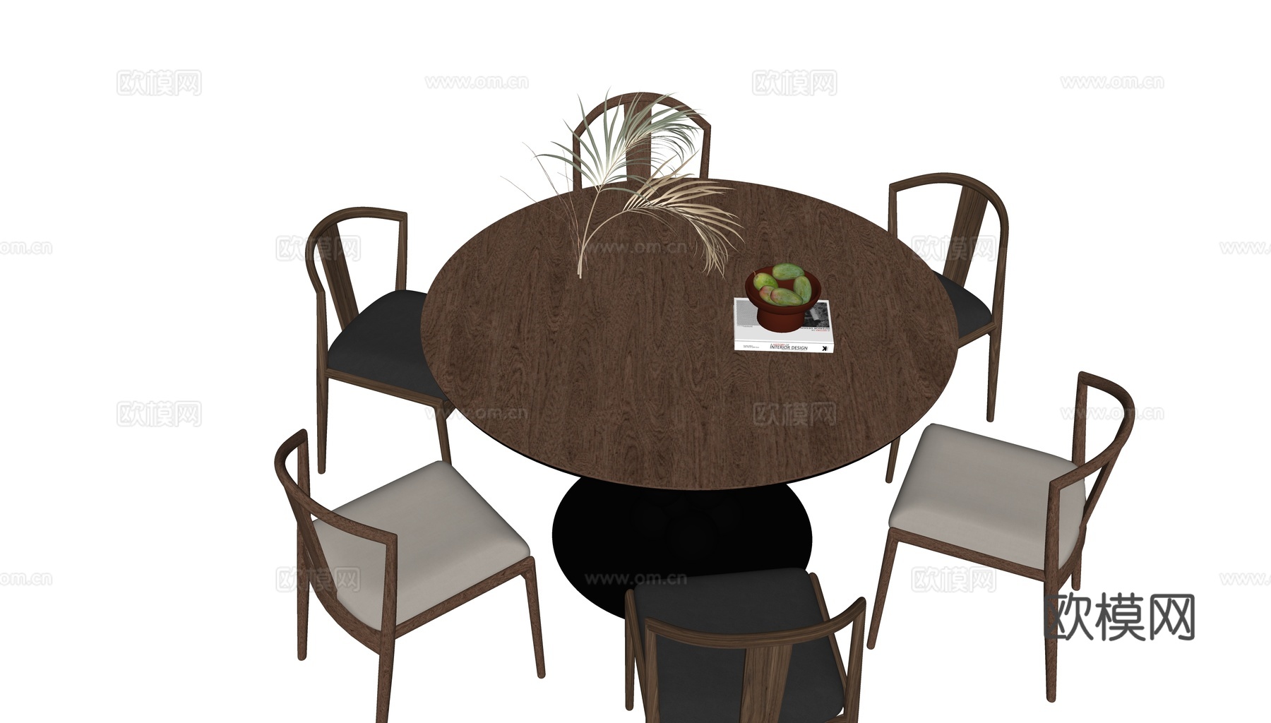 现代中古风圆餐桌su模型