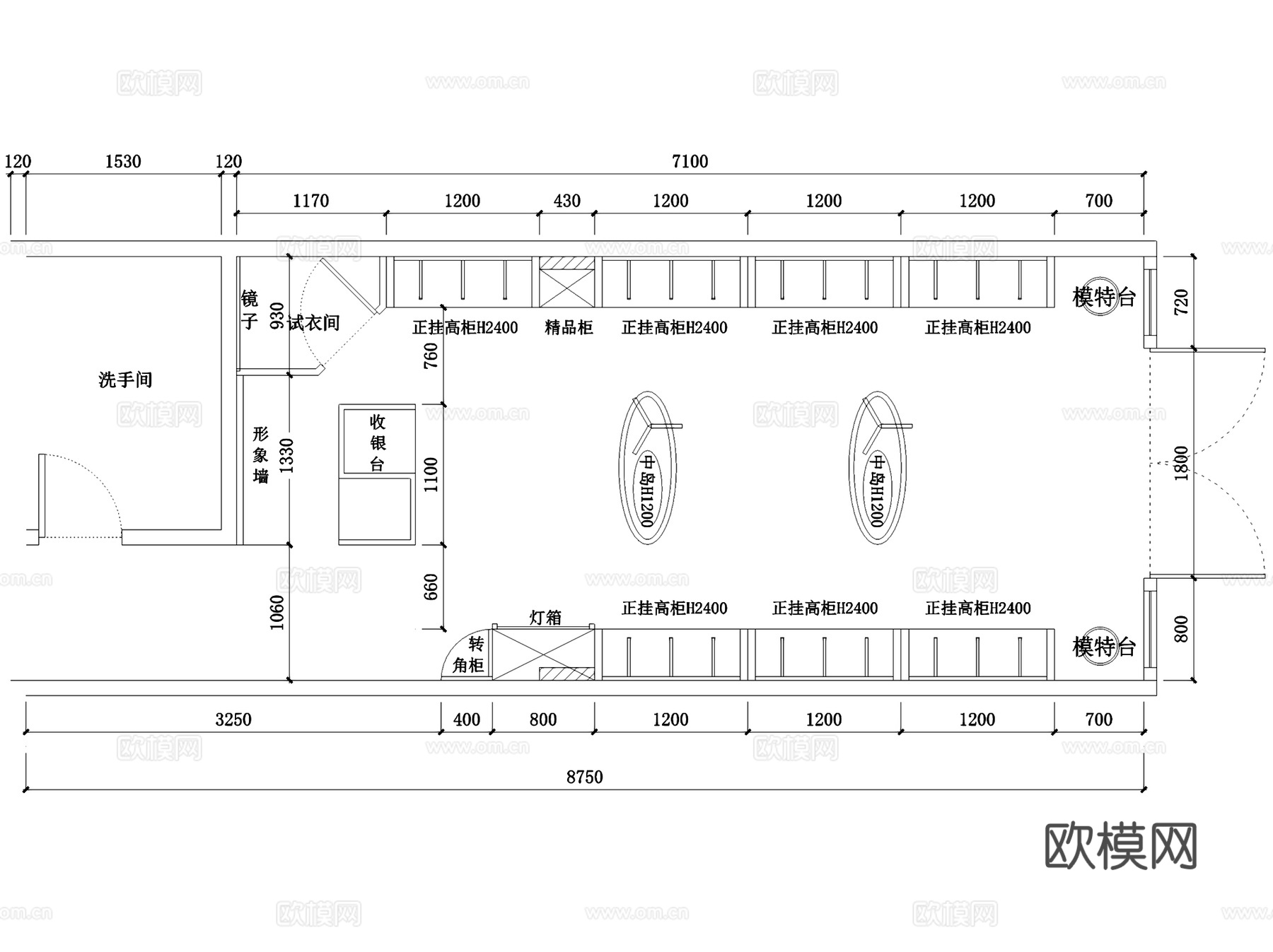 纤丝柏莉内衣服装店室内工装平面CAD施工图+3Dmax模型cad施工图