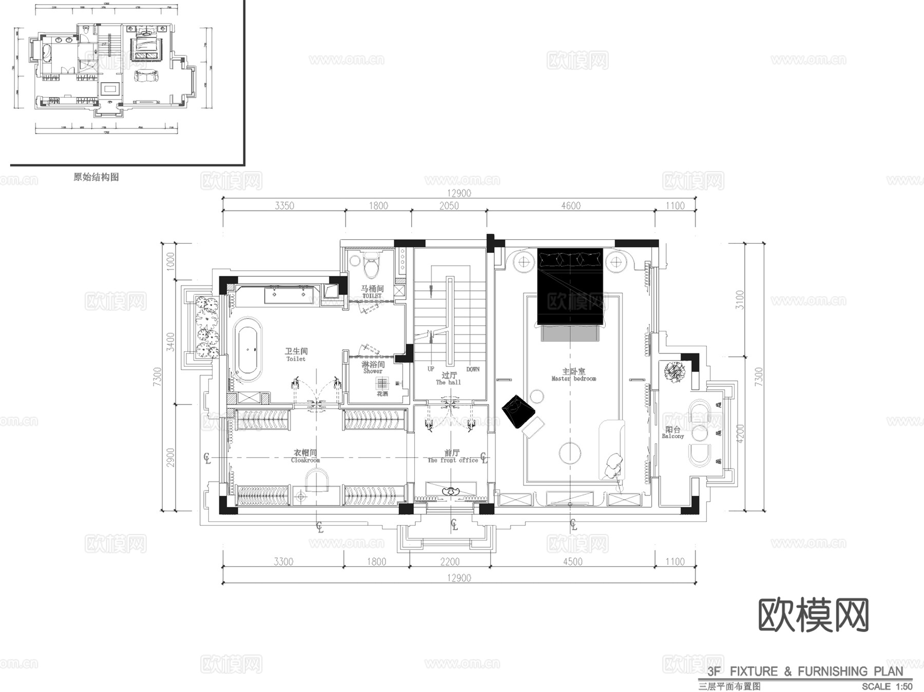 佛山绿岛湖四层别墅250户型室内家装CAD施工图整套cad施工图