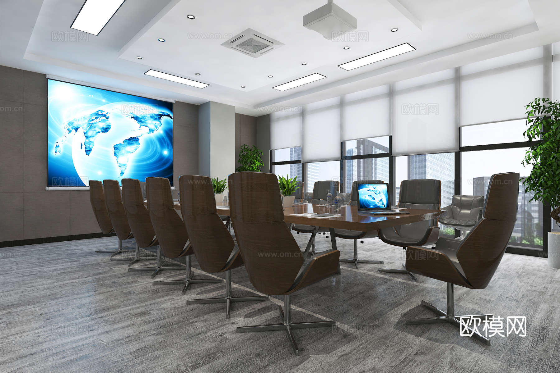 现代开敞办公室 公司前台 前台背景 休息区 会议室 经理室3d模型下载（渲染图2）