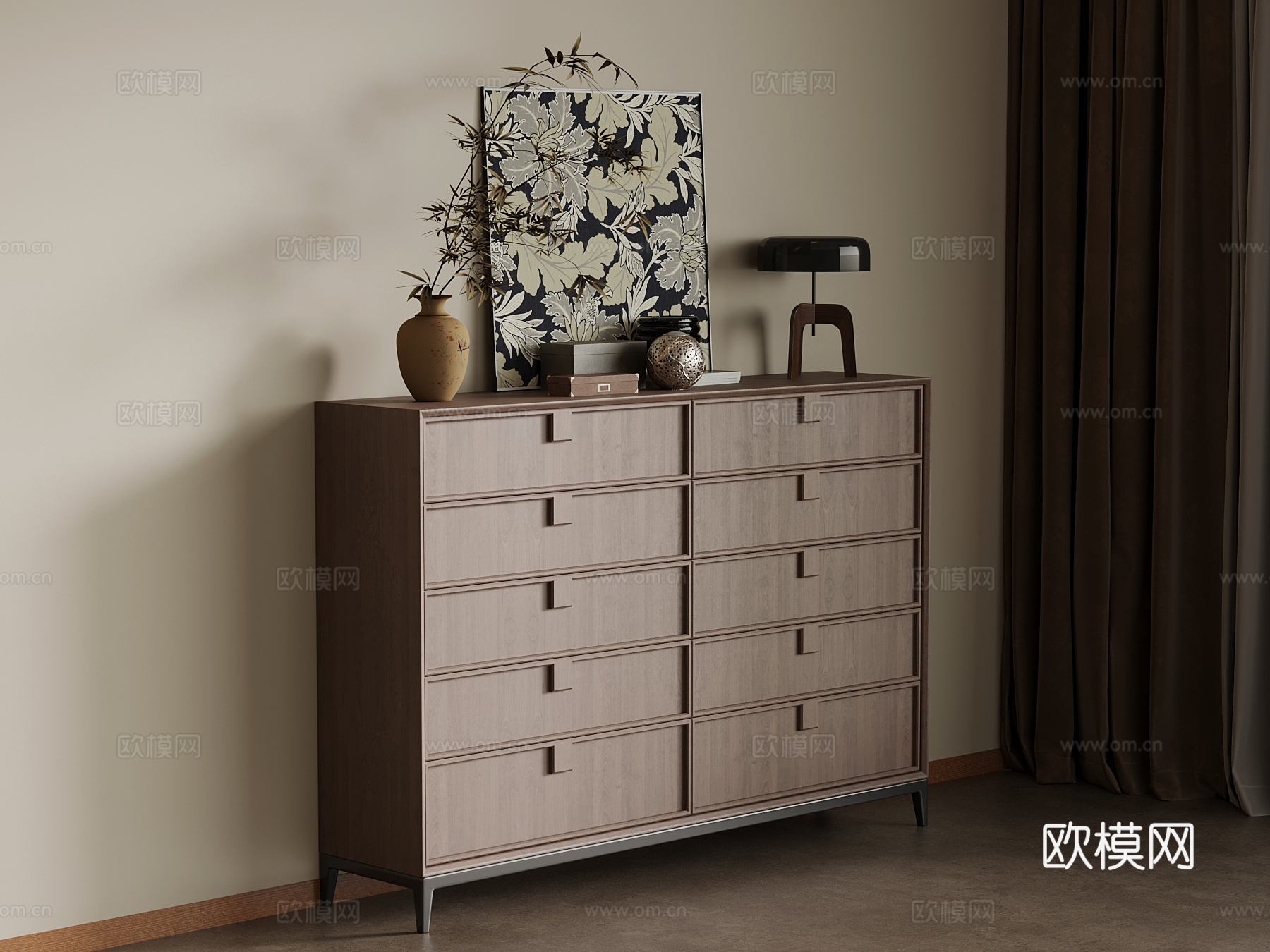 现代中古风斗柜 储物柜 边柜su模型