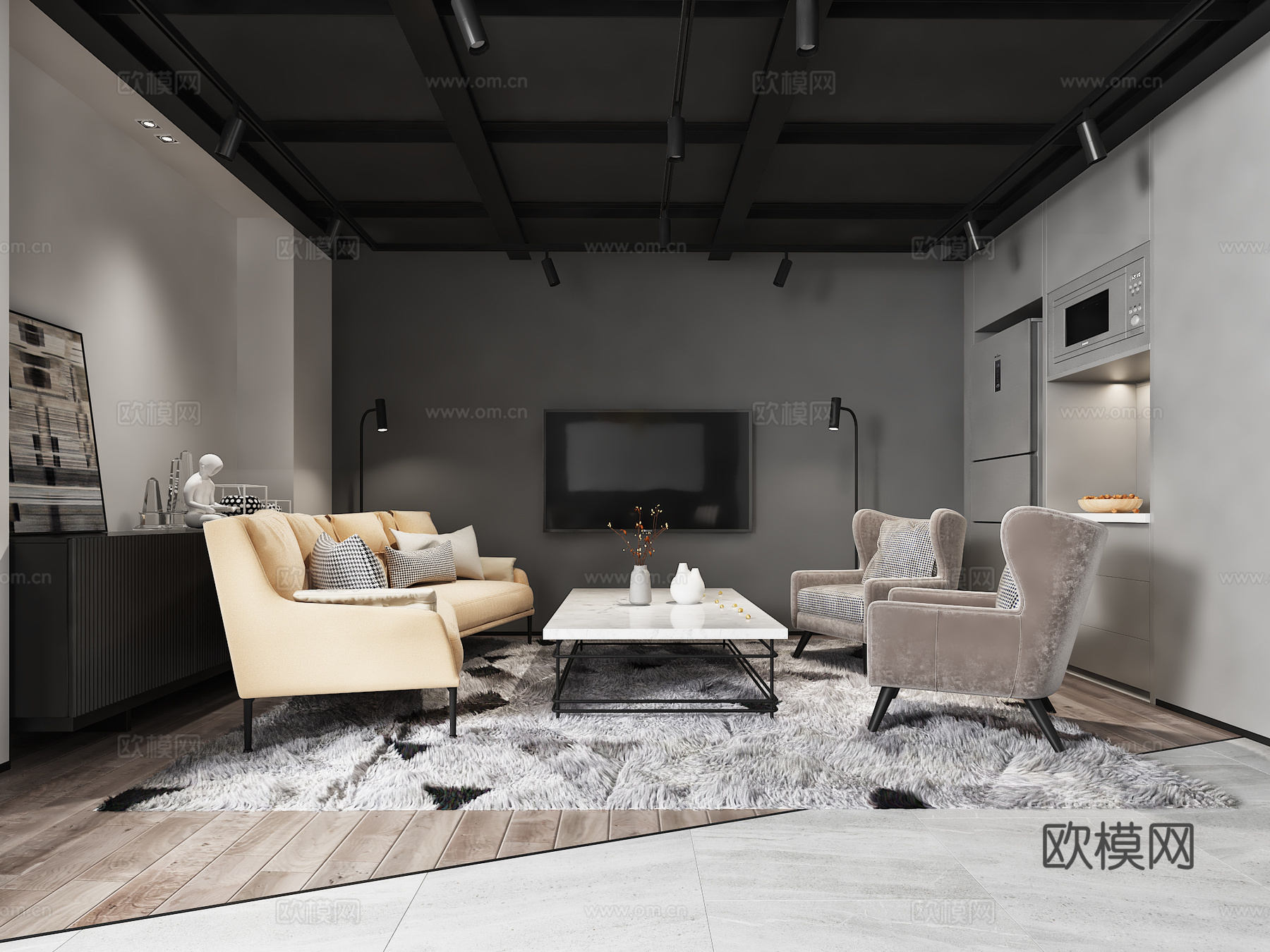 现代极简办公室休息区卫生间3d模型下载（渲染图3）