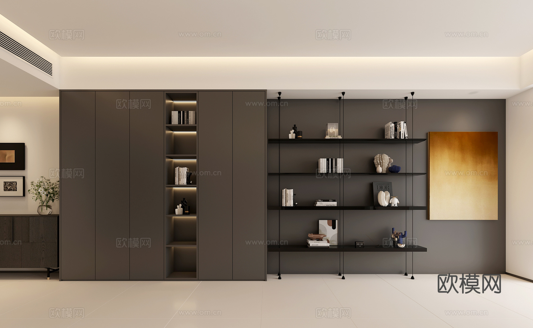 现代家居书房书柜装饰柜su模型