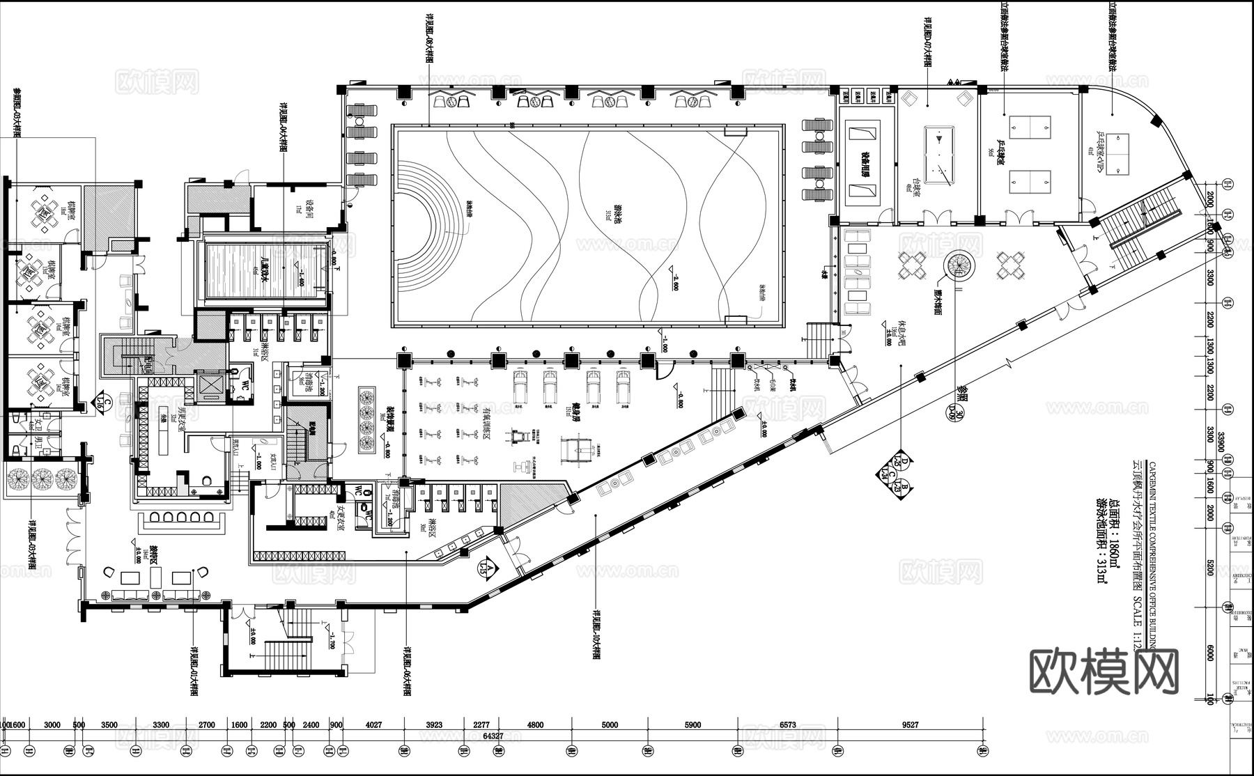 欧式休闲会所施工图合集cad施工图