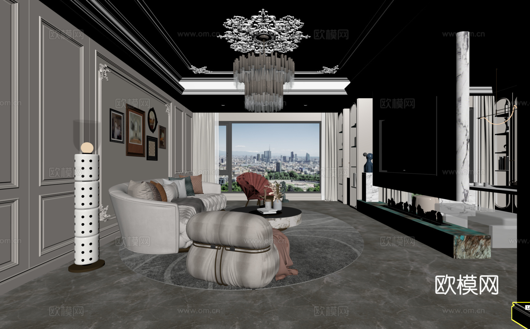 法式轻奢客厅 法式沙发 法式空间 欧式客厅3d模型下载（渲染图3）