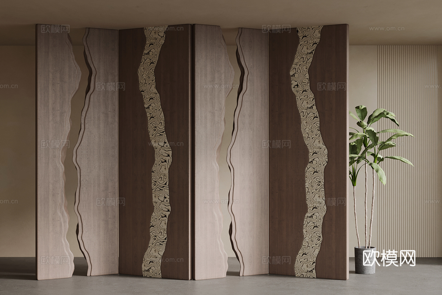 现代中古风屏风 隔断3d模型下载