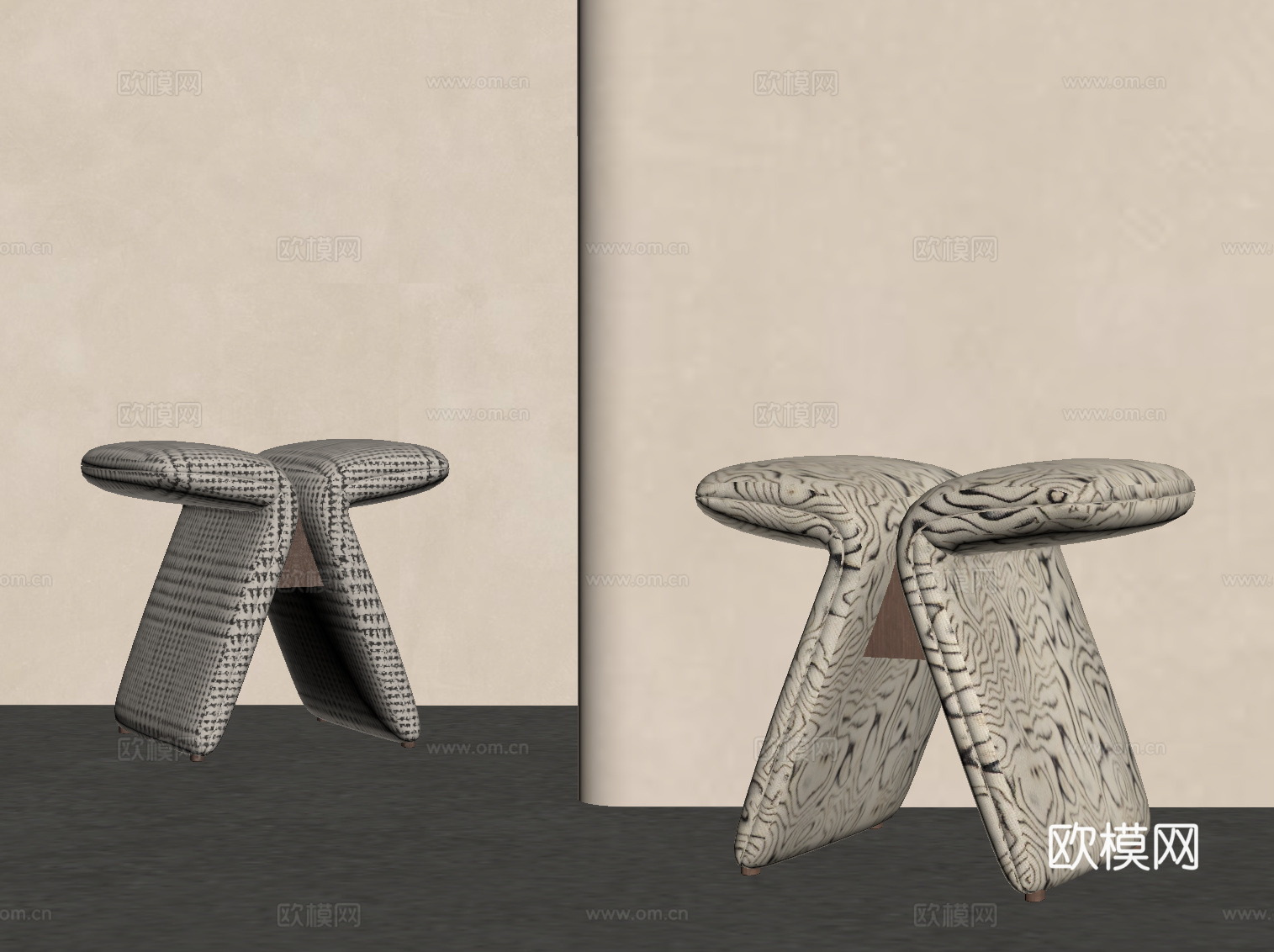 现代中古风凳子 换鞋凳 沙发凳su模型