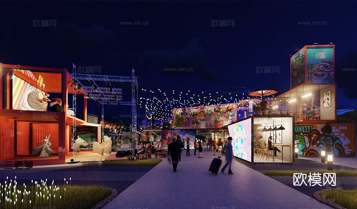 现代商业街 集装箱建筑su模型