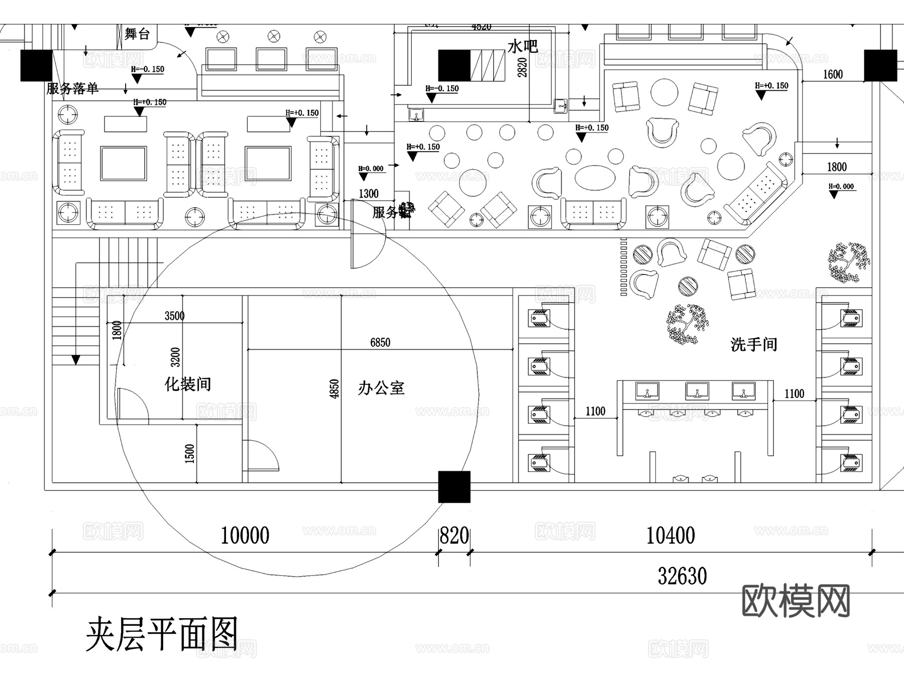 中山本色酒吧室内工装CAD施工图cad施工图