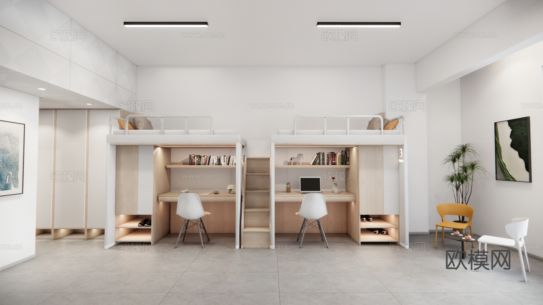 公寓 工装 家装 单人间 卧室 寝室su模型