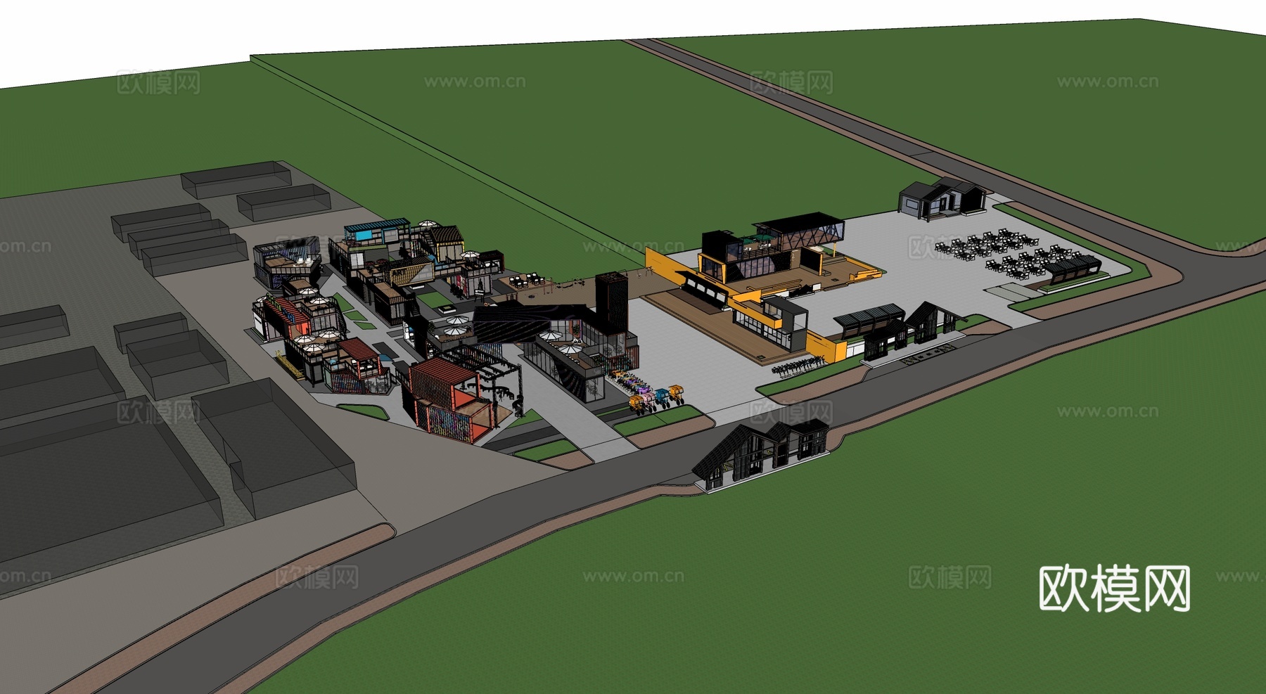 现代商业街 集装箱建筑su模型