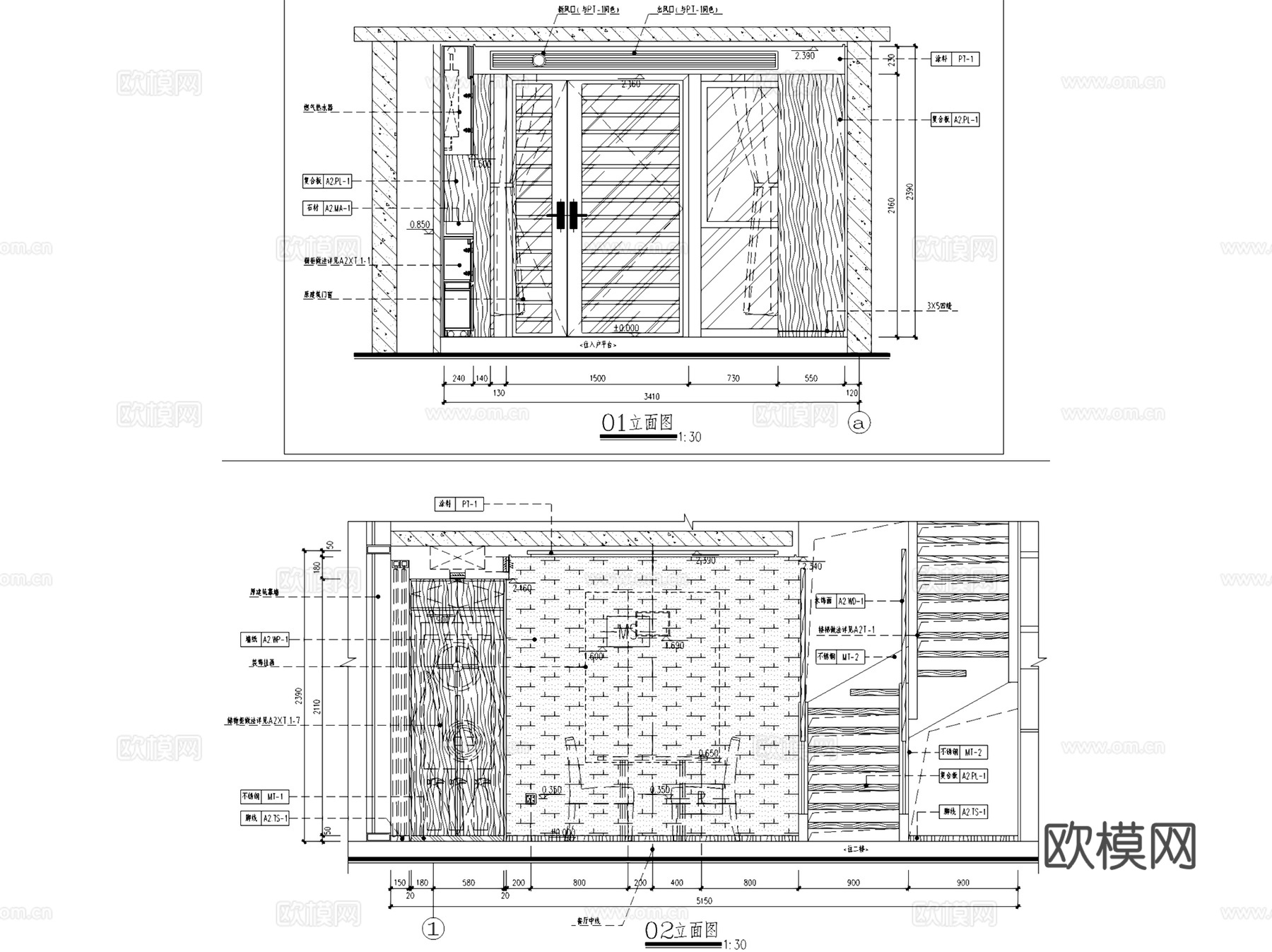 大兴万科天地商改住鹿特丹三层别墅A2样板间室内家装CADcad施工图
