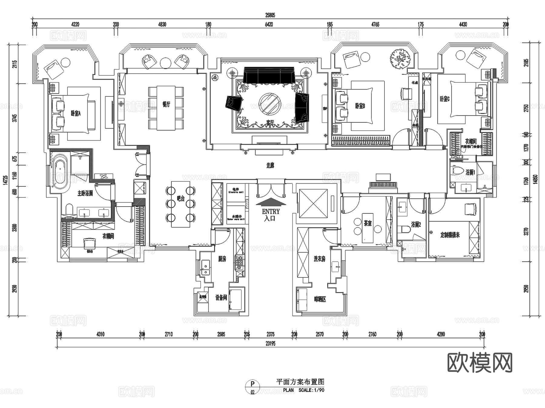 阳光檀苑私宅欧式大平层室内家装CAD施工图整套cad施工图cad施工图