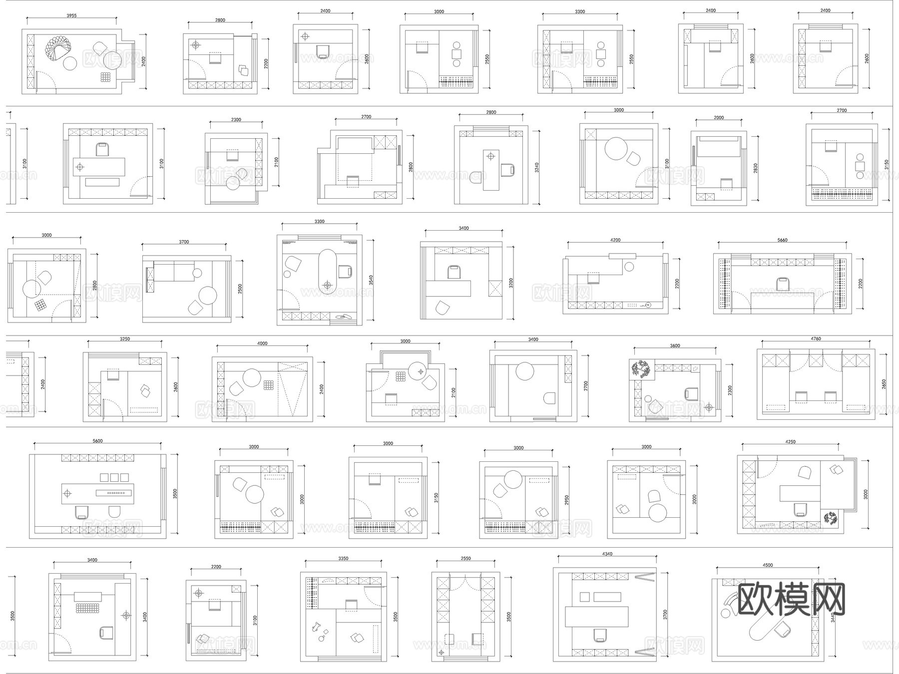 100套家装书房茶室平面图CAD图块图库cad施工图