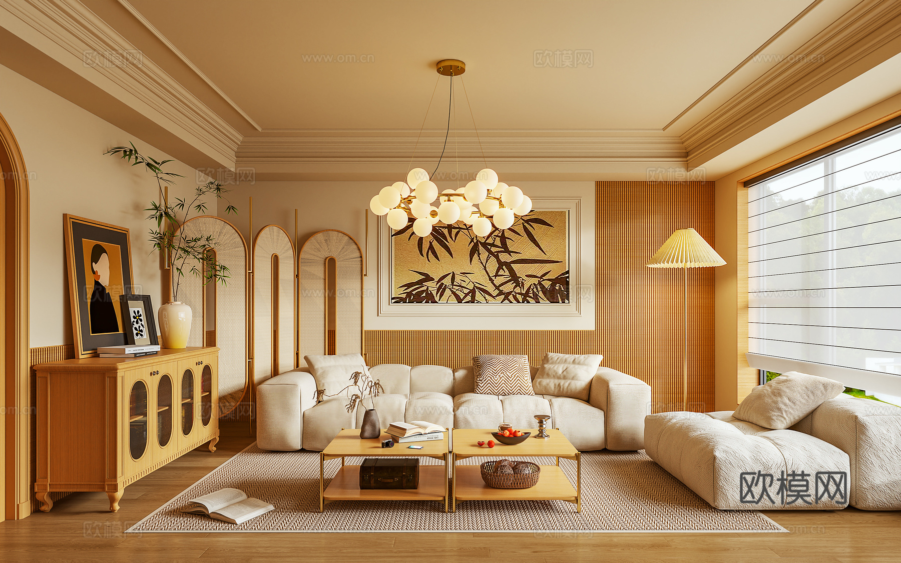 客厅 沙发 茶几 休闲椅 玄关柜 屏风 落地灯3d模型下载