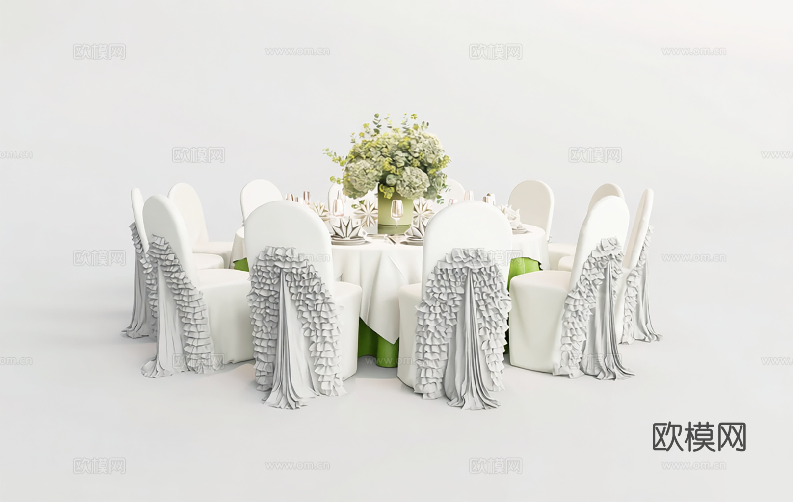 宴会圆桌 婚礼宴会桌椅 10人位圆桌 绣球花餐桌装饰 高端婚su模型