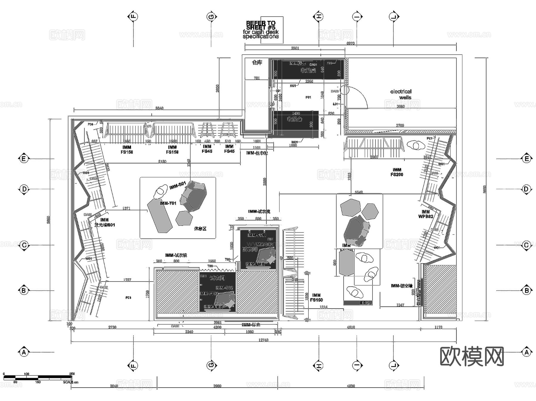 武汉广场IMM尹默服装店室内工装CAD施工图整套cad施工图