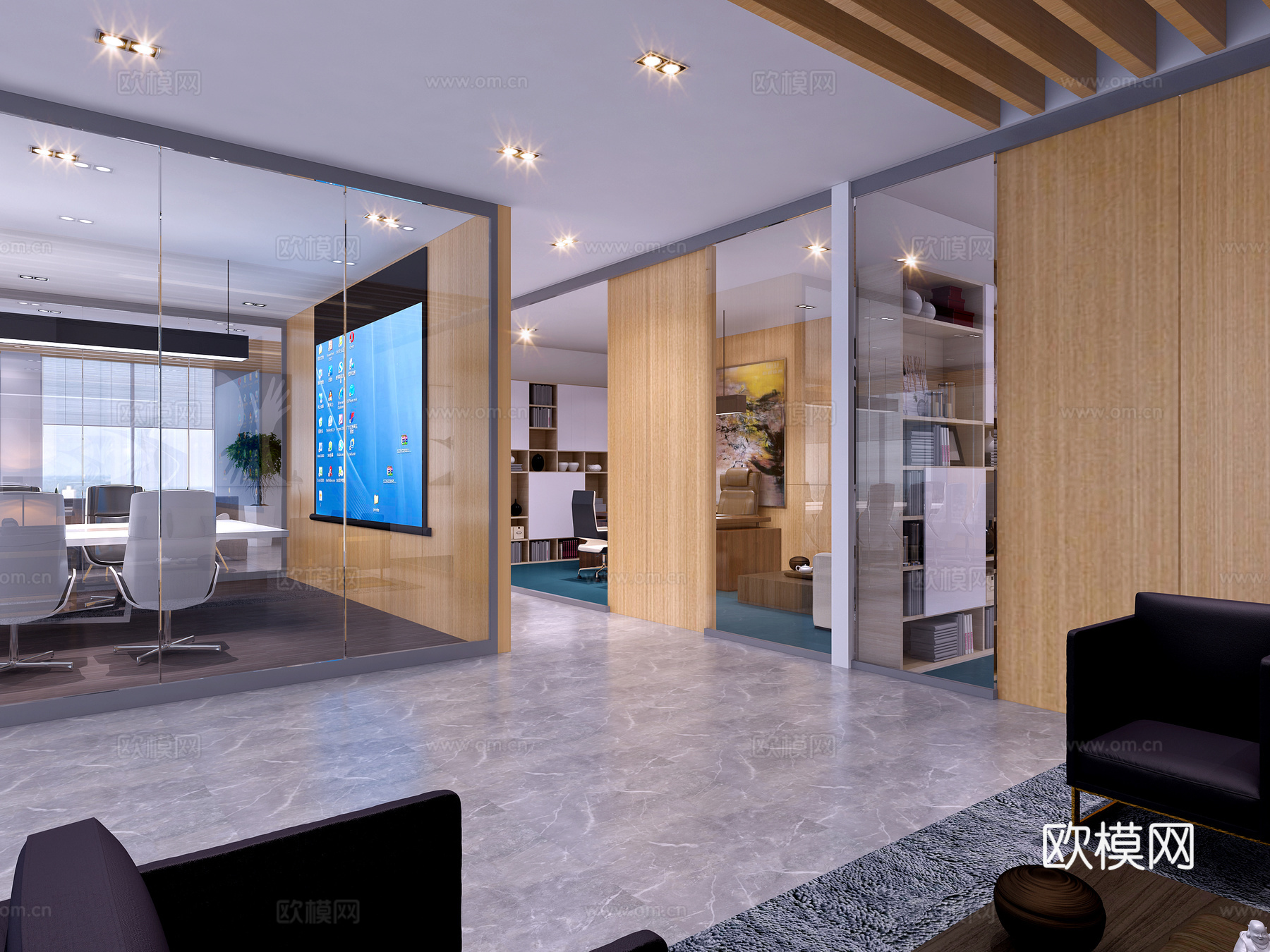 后现代现代办公室 会议室会议桌 会议椅3d模型下载（渲染图2）