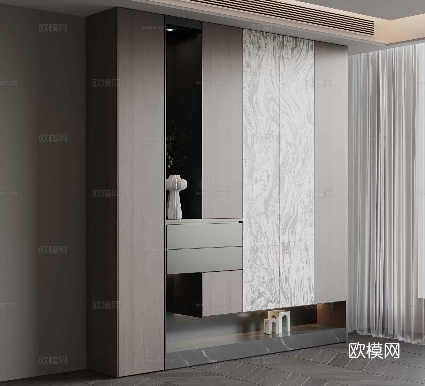 现代意式玄关柜 入户鞋柜su模型