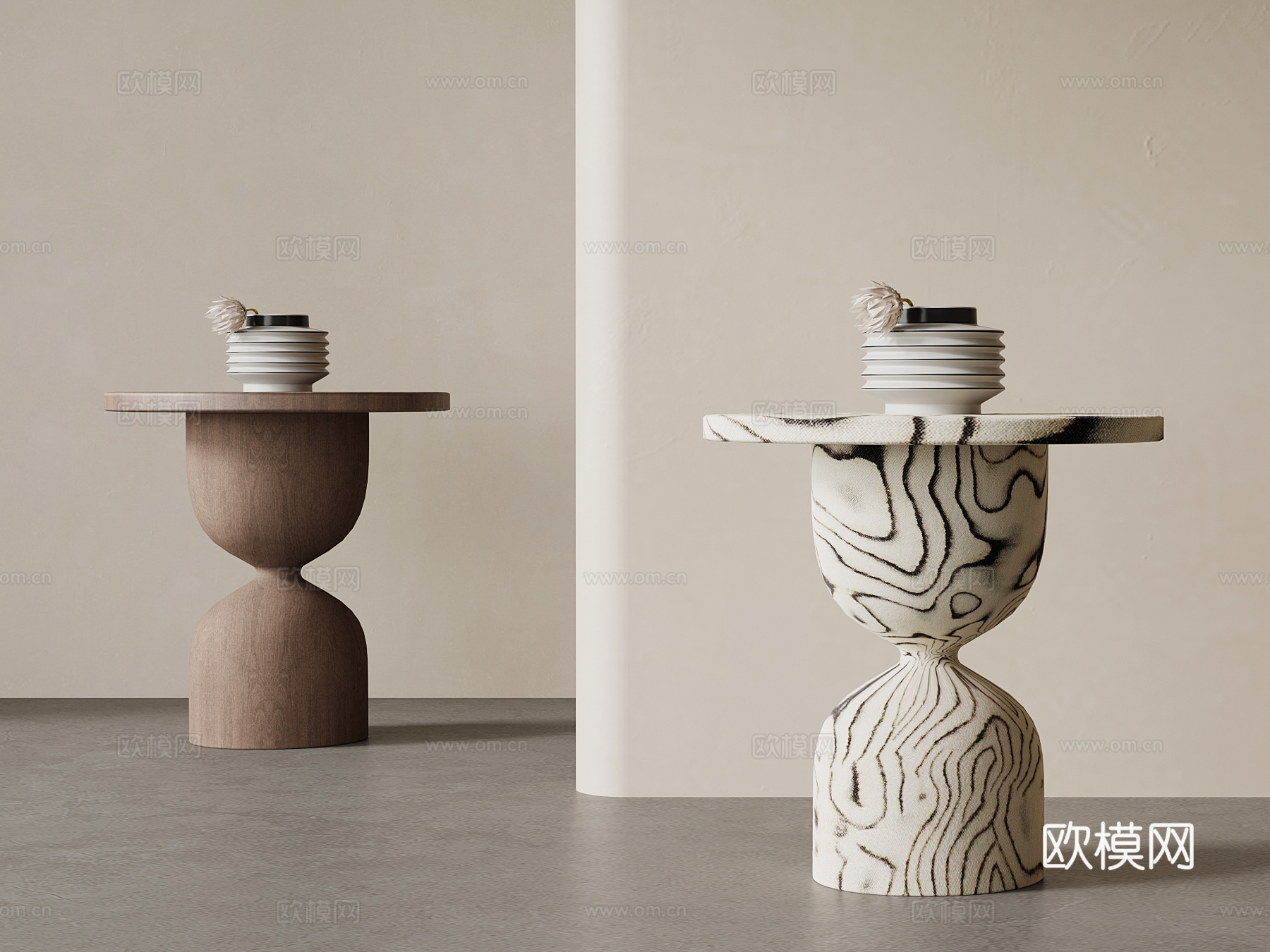 现代中古风边几 圆几su模型