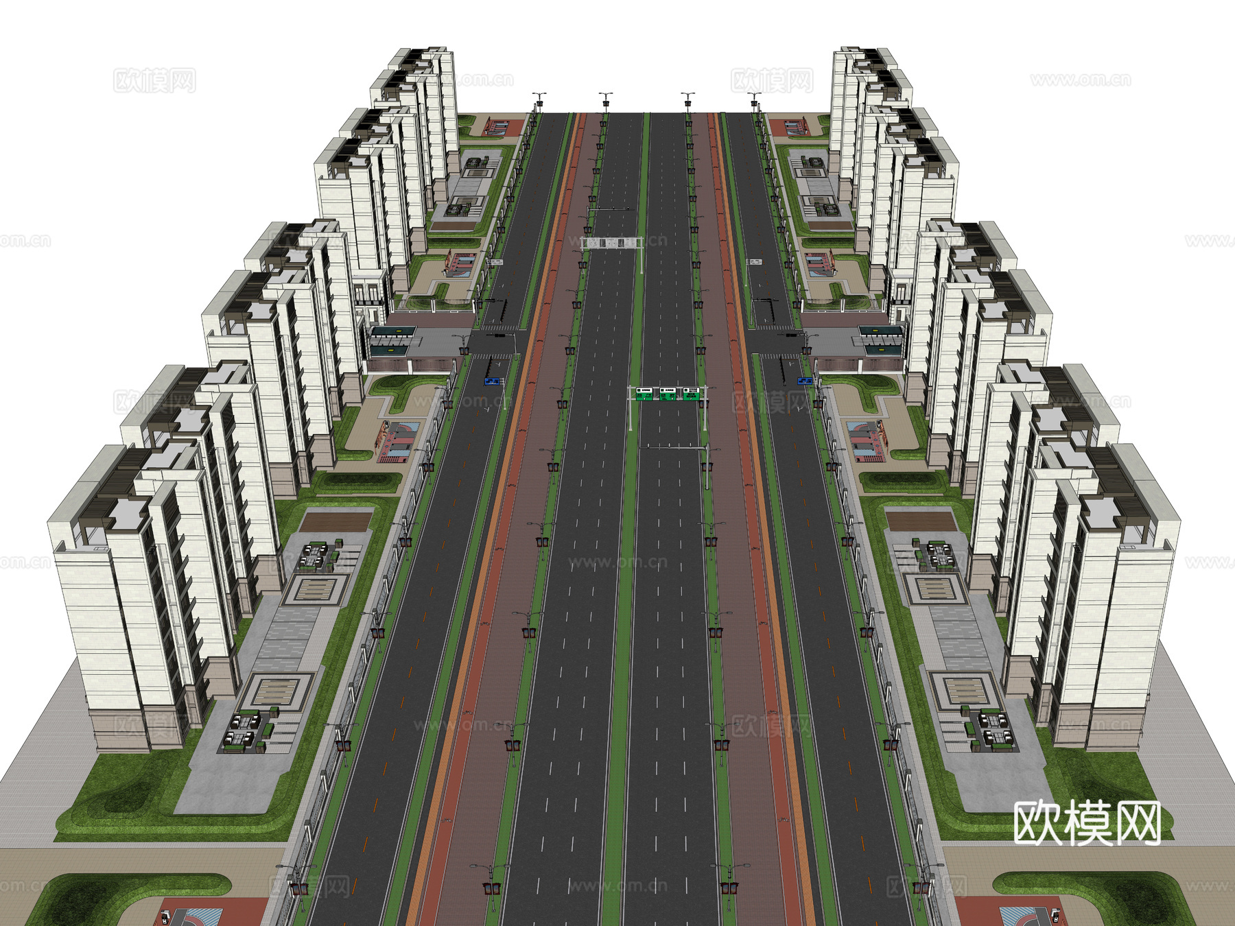 现代市政道路 地面交通道路标识 城市公路景观 现代街道景观su模型