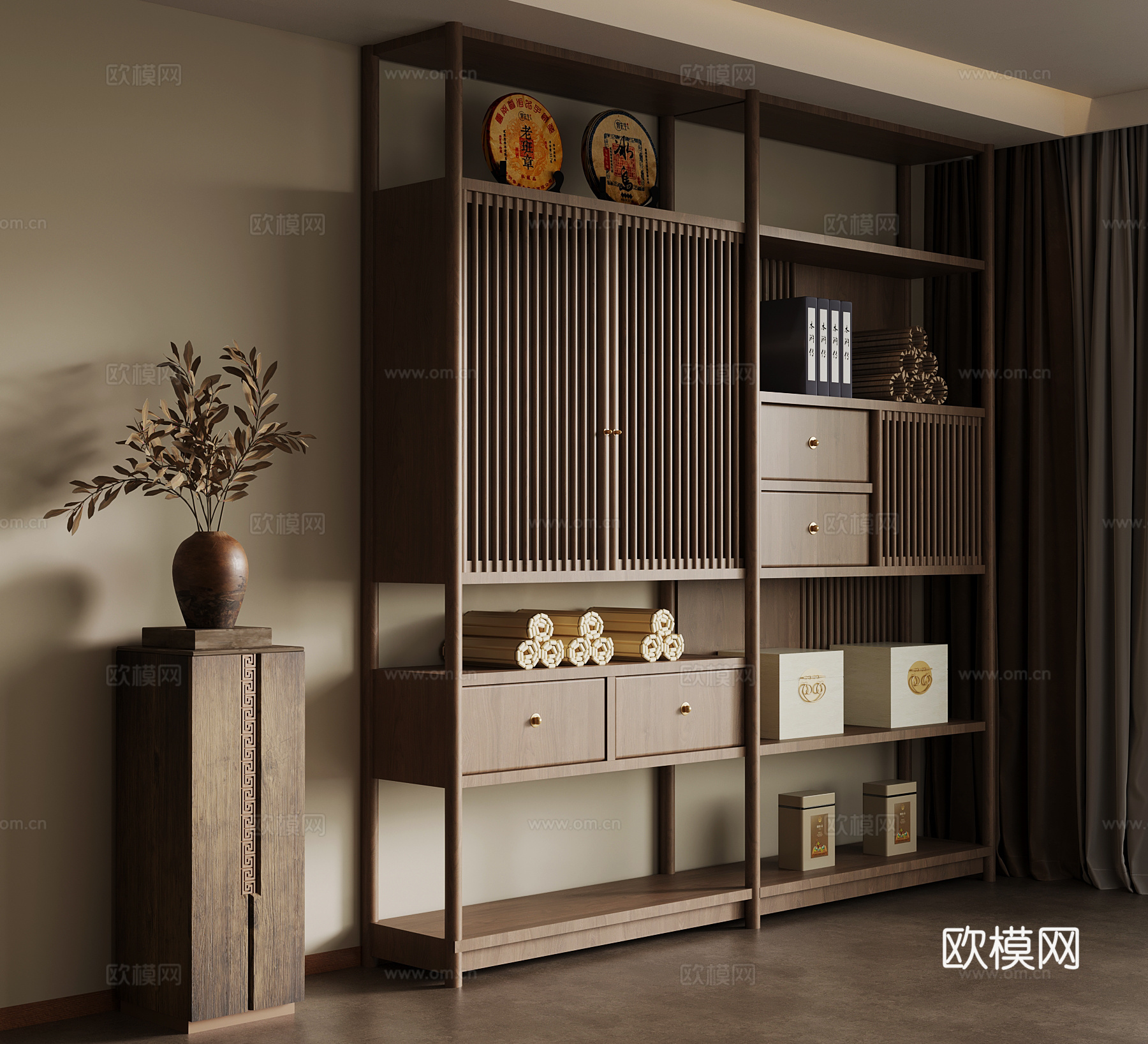 新中式博古架 置物架3d模型下载