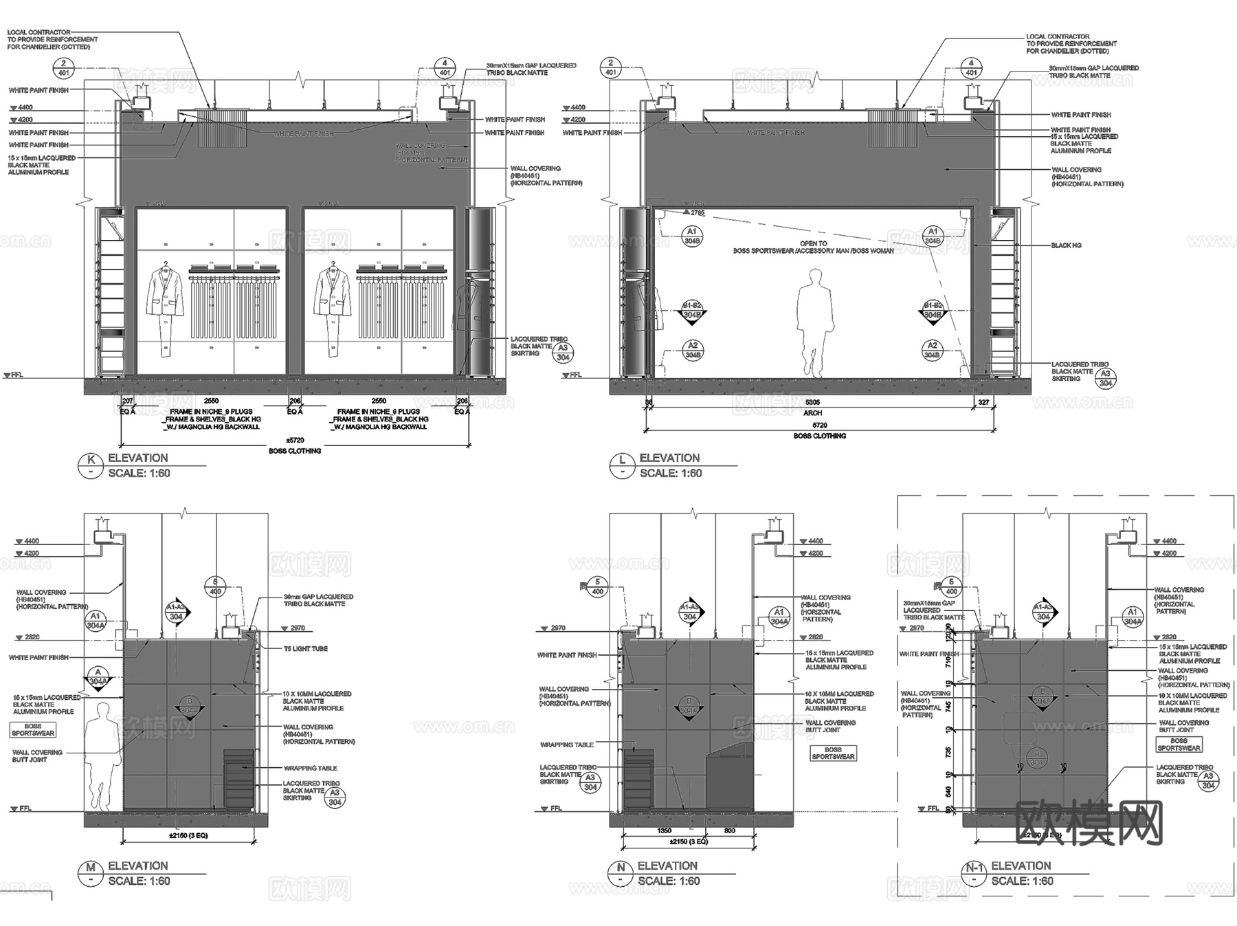 郑州HUGO BOSS奢侈品牌服饰店室内工装CAD施工图整套cad施工图