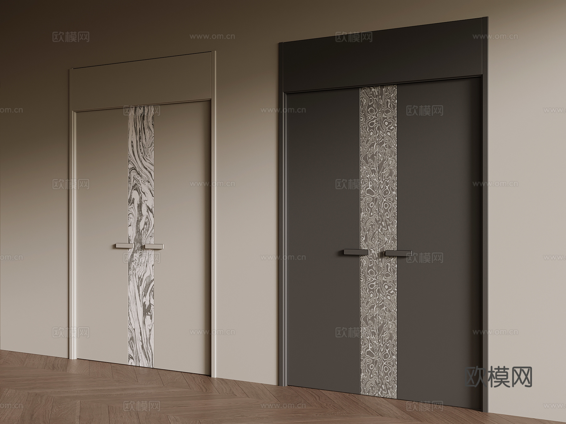 现代双开门 入户门3d模型下载