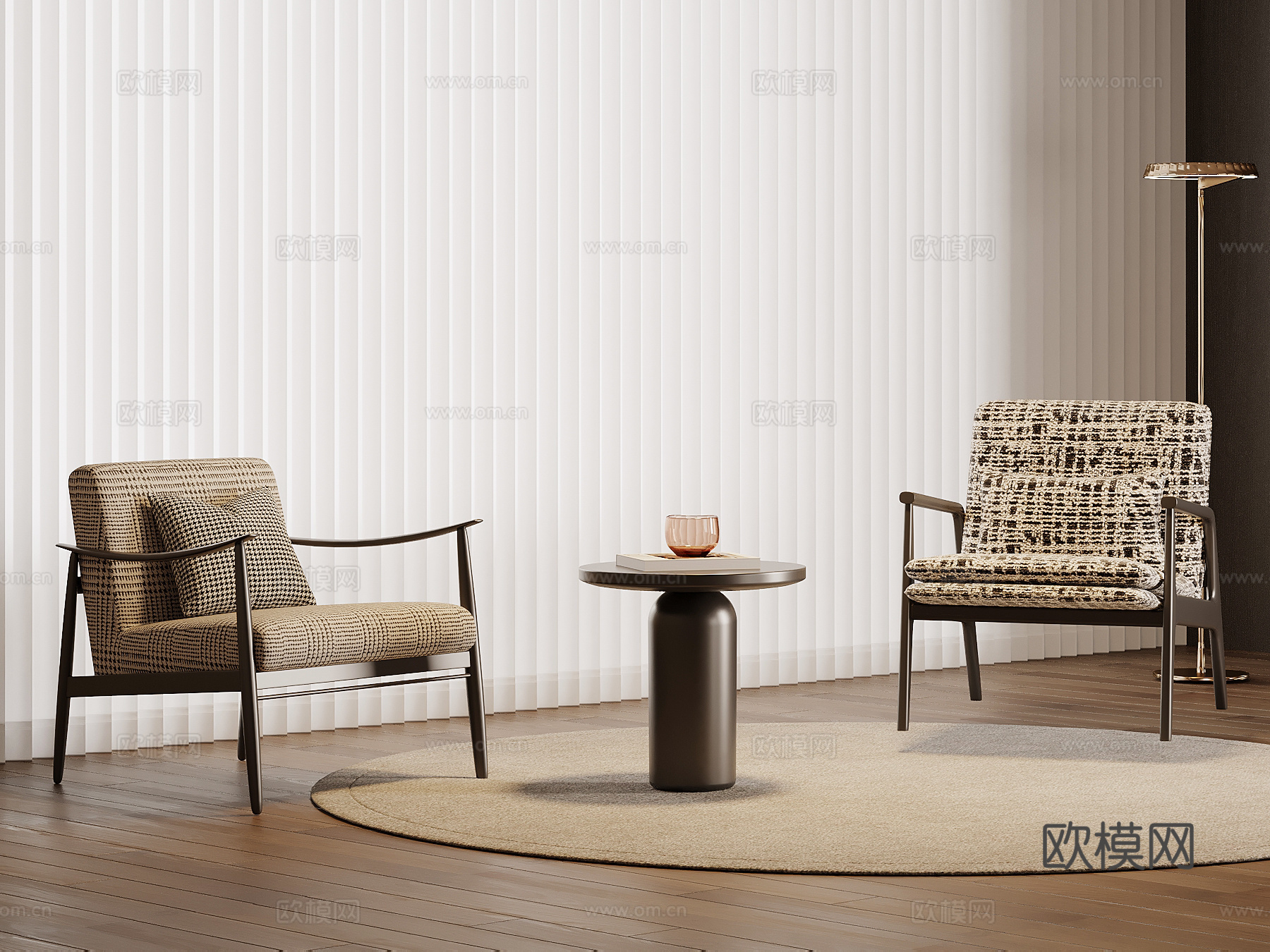 现代休闲椅 边几su模型su模型