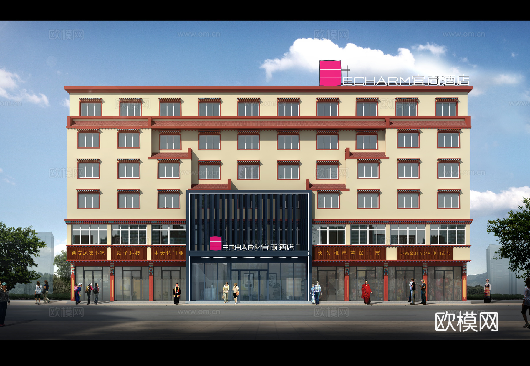 中式藏式酒店3d模型下载