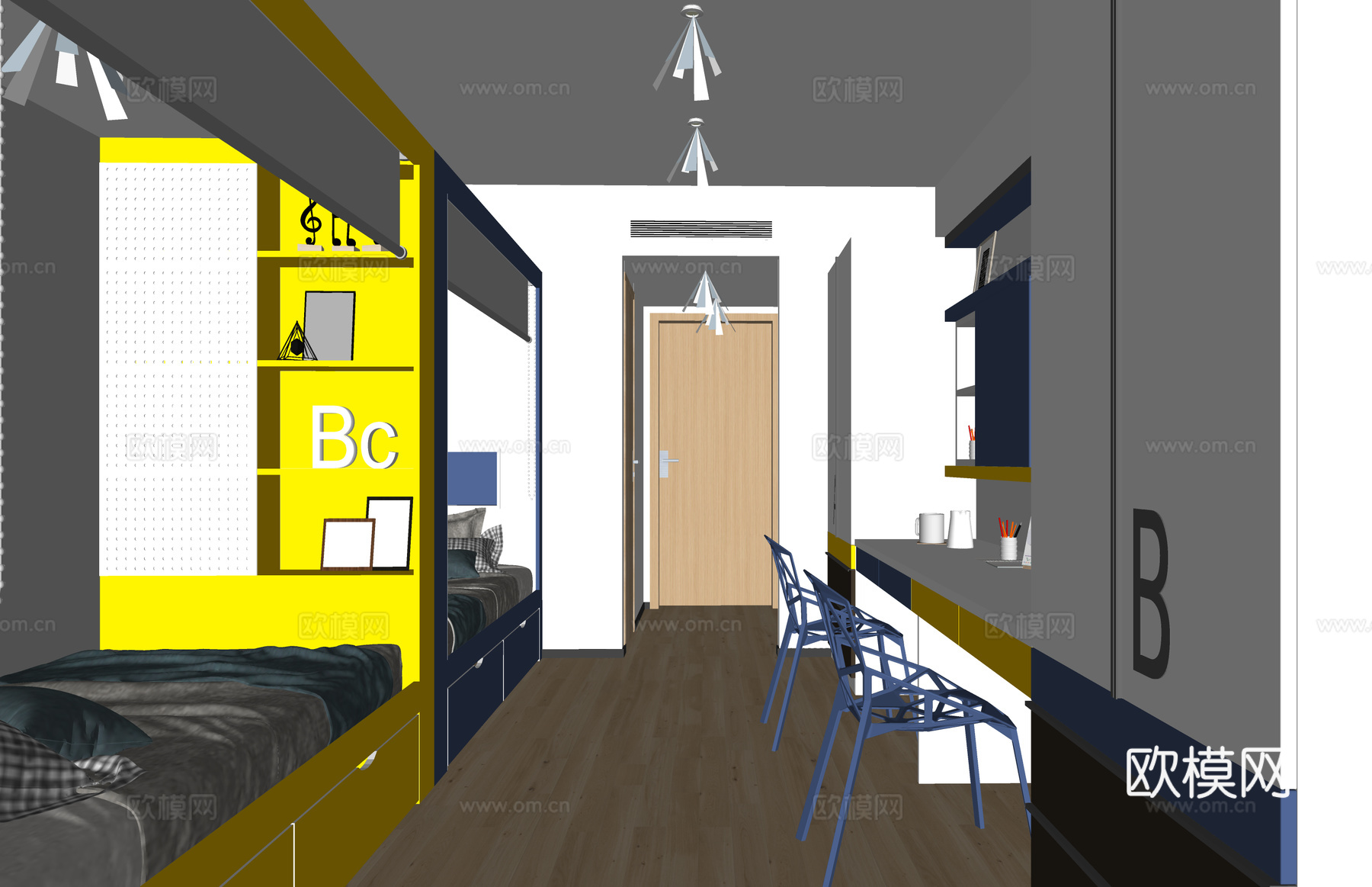 家装 床 双人间 宿舍 上下铺 寝室su模型