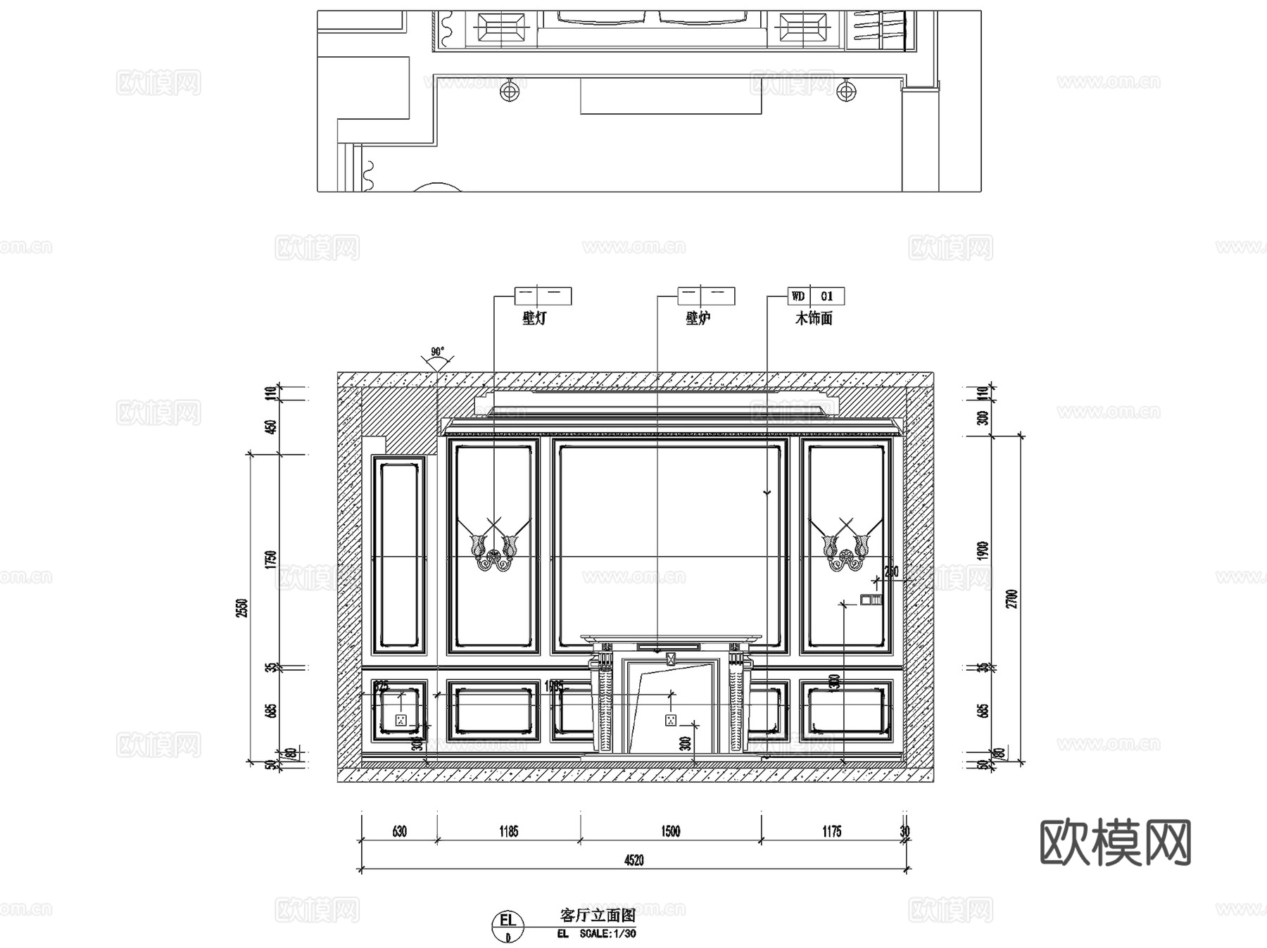 阳光檀苑私宅欧式大平层室内家装CAD施工图整套cad施工图cad施工图