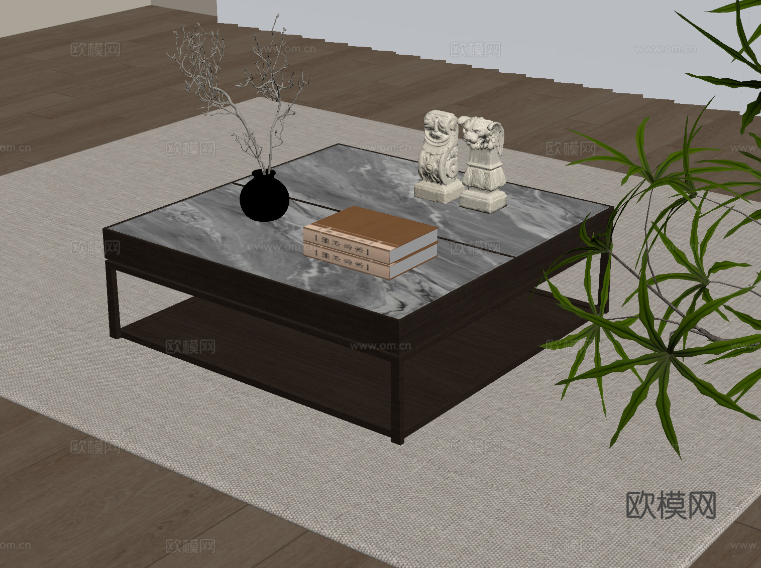 新中式茶几 方形茶几su模型