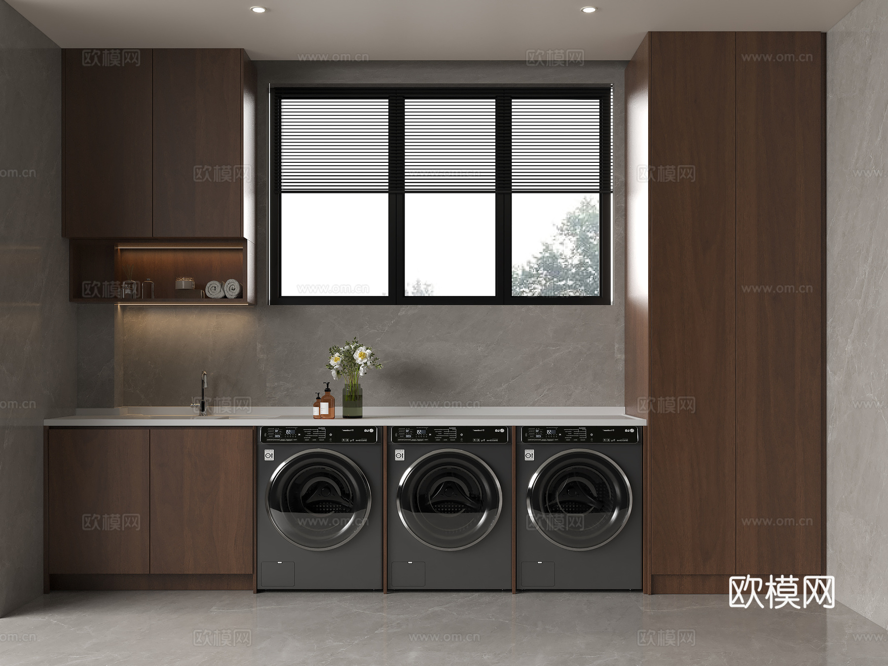 现代意式洗衣机柜 滚筒洗衣机 洗烘一体机 现代洗衣房3d模型