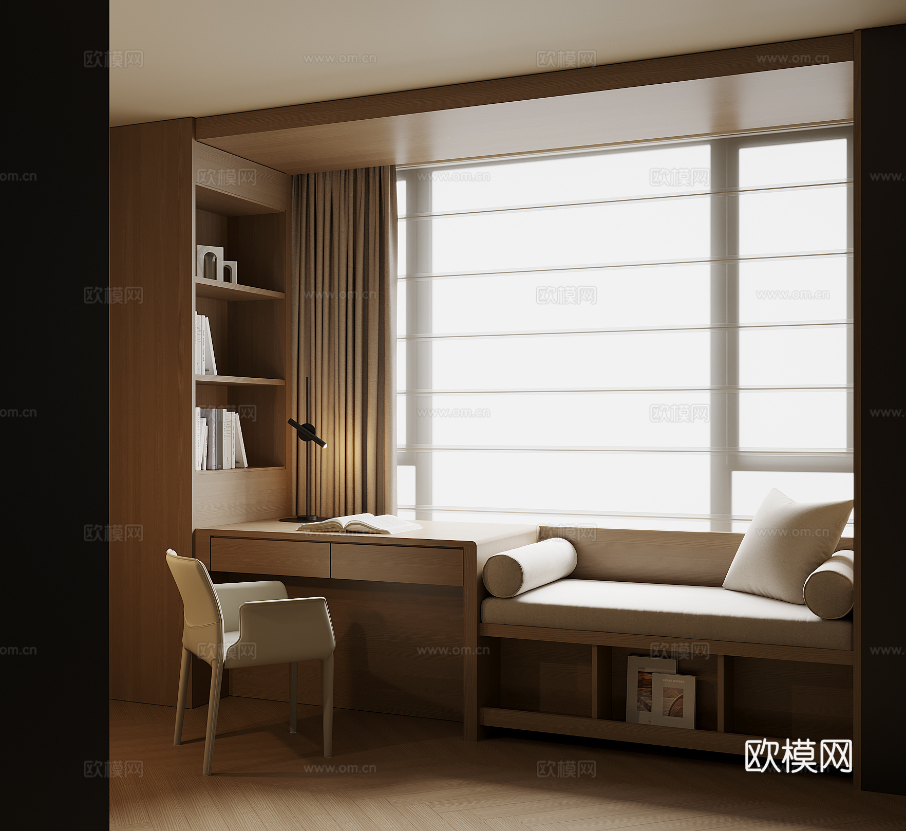 现代飘窗书桌柜su模型